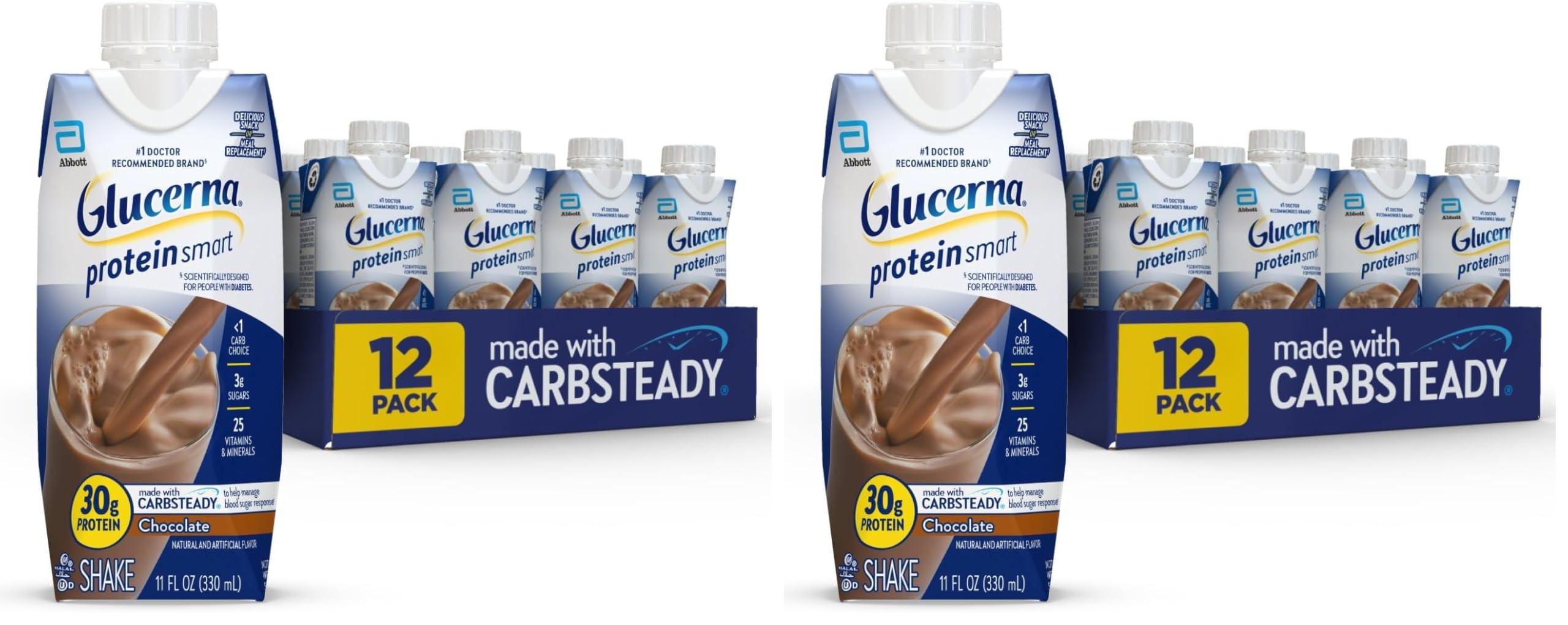 Glucerna Glucerna Protein Smart Nutritional Shake, Diabetic Protein Drink, Blood Sugar Management, 30g Protein, 150 Calories, Chocolate, 11-fl-oz Carton, 12 Count (Pack of 2)