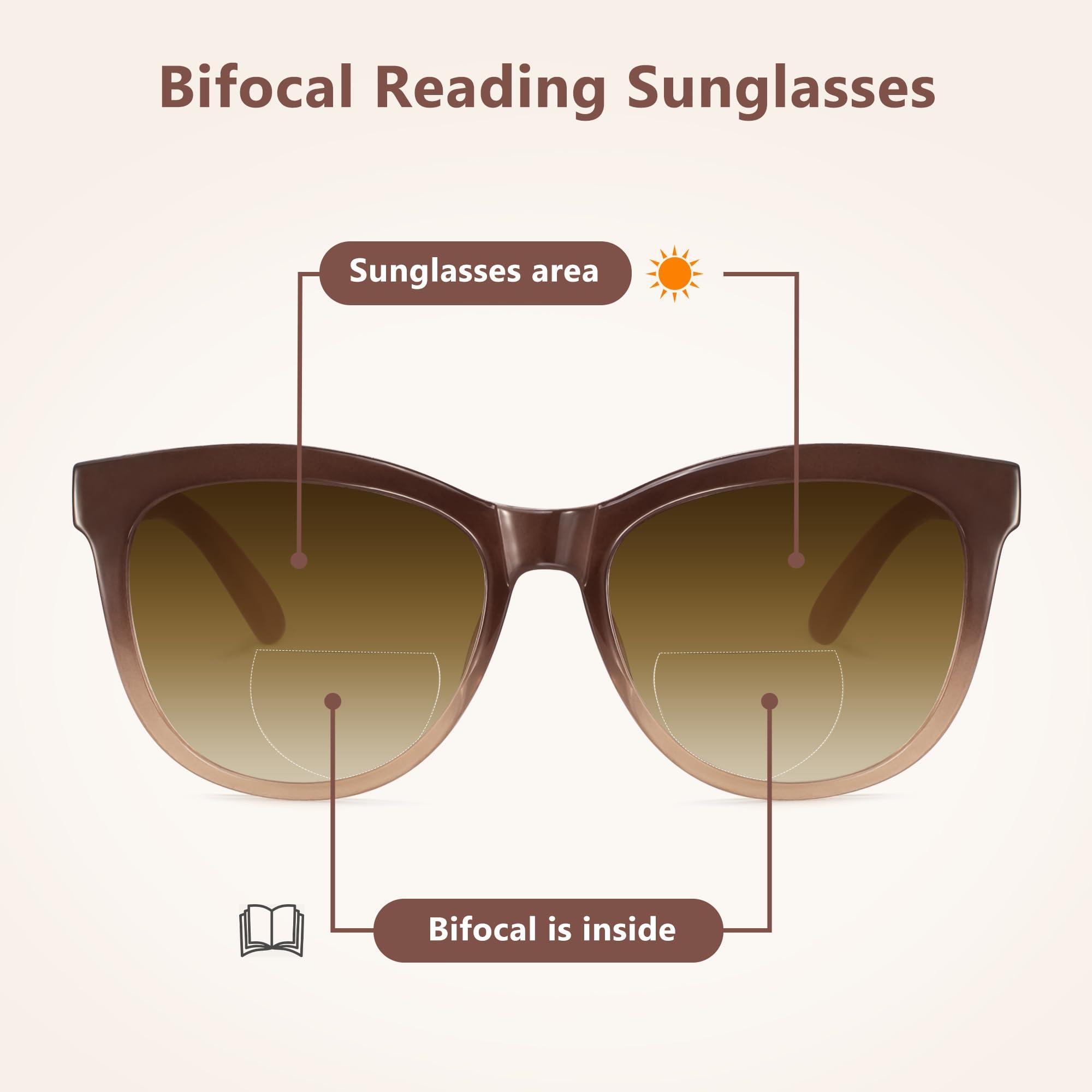 EASY READ EASY READ Bifocal Reading Sunglasses for WomenFashion Sun Readers UV400 Protection(Magnification 1.75,Gradient Brown)