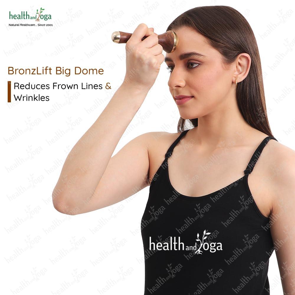 SoulGenie HealthAndYoga BronzLift Kansa Wand - Both Side Bronze Cap - Added Beauty Face Oil Vial - Ayurveda Face Yoga Beauty Tool - Facial, Neck & Under-Eye Massage Toning and Sculpting (Double Dome)