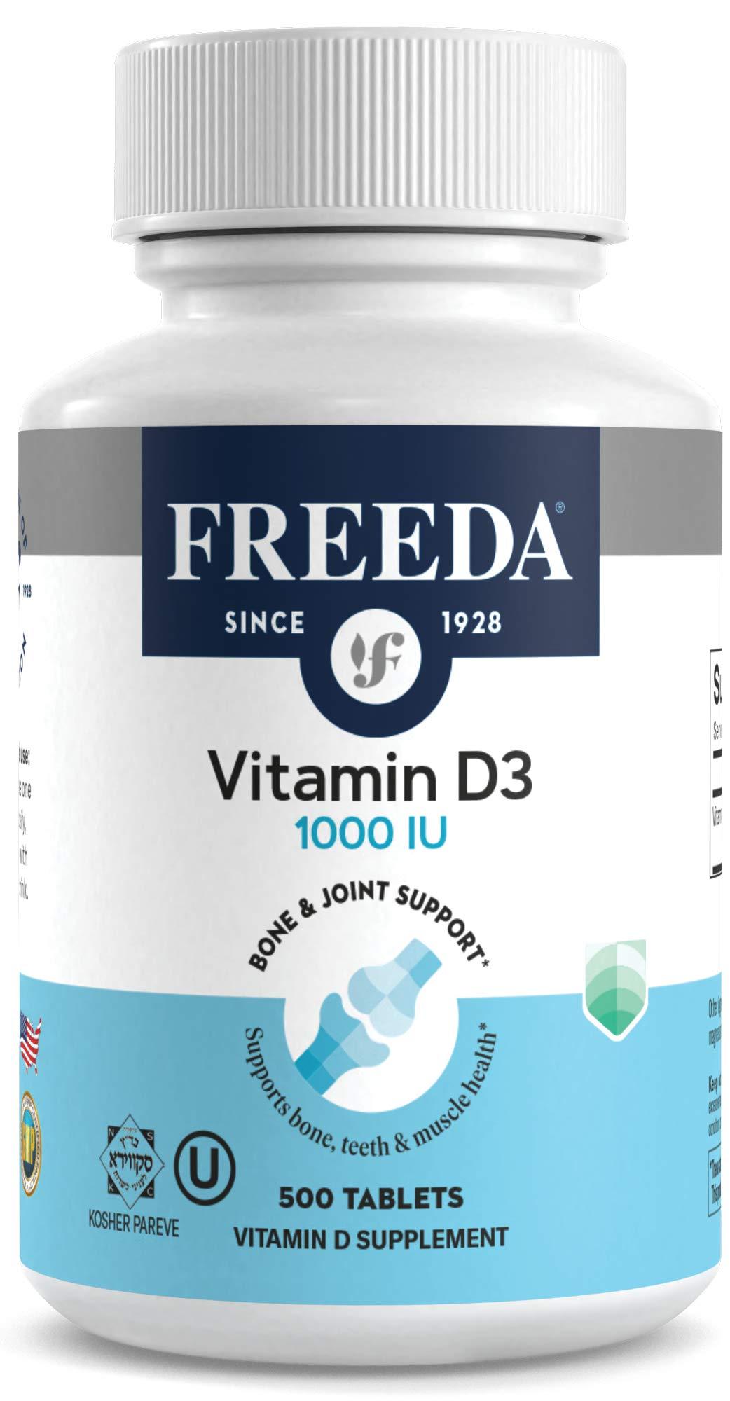 FREEDA FREEDA Vitamin D3-1000 IU - Pure High Potency Kosher Supplement Tablets - Bone and Muscle Health, Calcium Absorption, Immune Support for Men and Women* - 500 Count