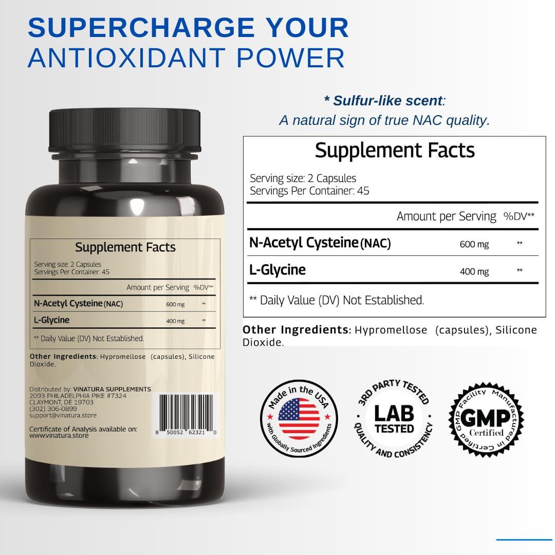 VINATURA VINATURA GLYNAC Supplement 1000MG - Glycine & NAC Supplement - 90 Capsules
