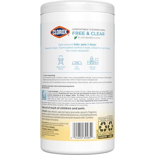 Clorox Clorox Free & Clear Compostable Cleaning Wipes, Light Lemon Scent, 75 Count (Package May Vary)