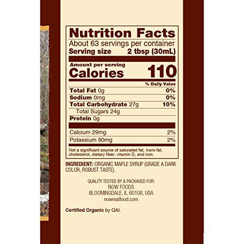NOW NOW Foods, Certified Organic Maple Syrup, Grade A Dark Color, Certified Non-GMO, Pure, Robust Taste, 64-Ounce