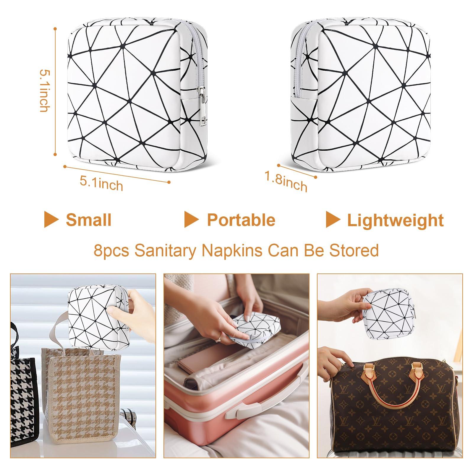 Likesing Likesing Sanitary Napkin Storage Bag, Leather Portable Period Bag for Girls Women, Sanitary Napkin Period Pad Pouch Tampon Holder for Purse, Small Make Up Bags(White)
