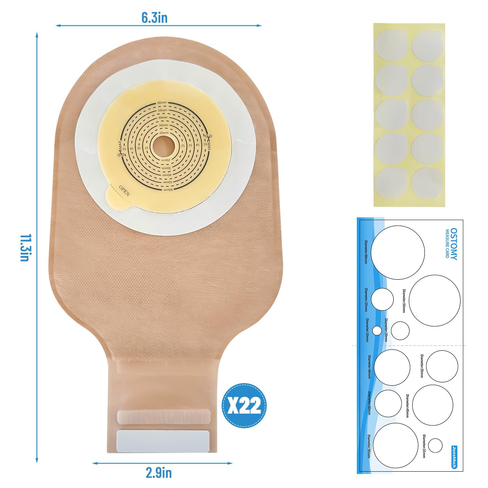 Jenshhch Jenshhch 22 PCS Colostomy Bags Ostomy Supplies, One Piece Drainable Ostomy Pouch for Adult with Closure, 15mm-60mm Cut-to-Fit Urostomy Bag, Ileostomy Supplies for Ileostomy Stoma Care