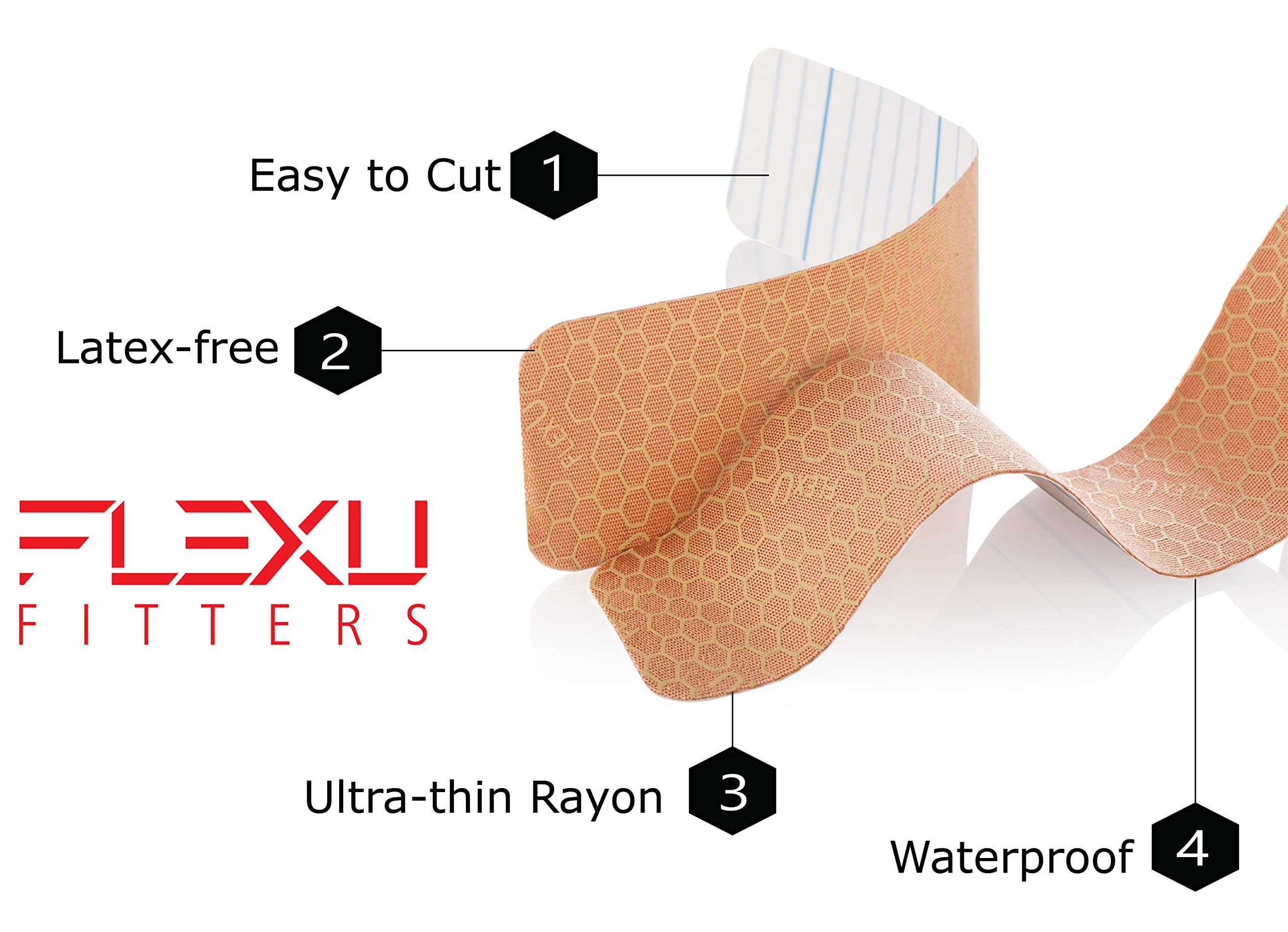 FlexU FlexU Kinesiology Tape - 60 2\" x 10\" Pre-Cut Strips for Lower Back, Knees, & Shoulders; Pain Relief & Support for Muscles & Joints, Shoulders, Knees & Back, Rheumatism, Gout, Osteoporosis (Beige)