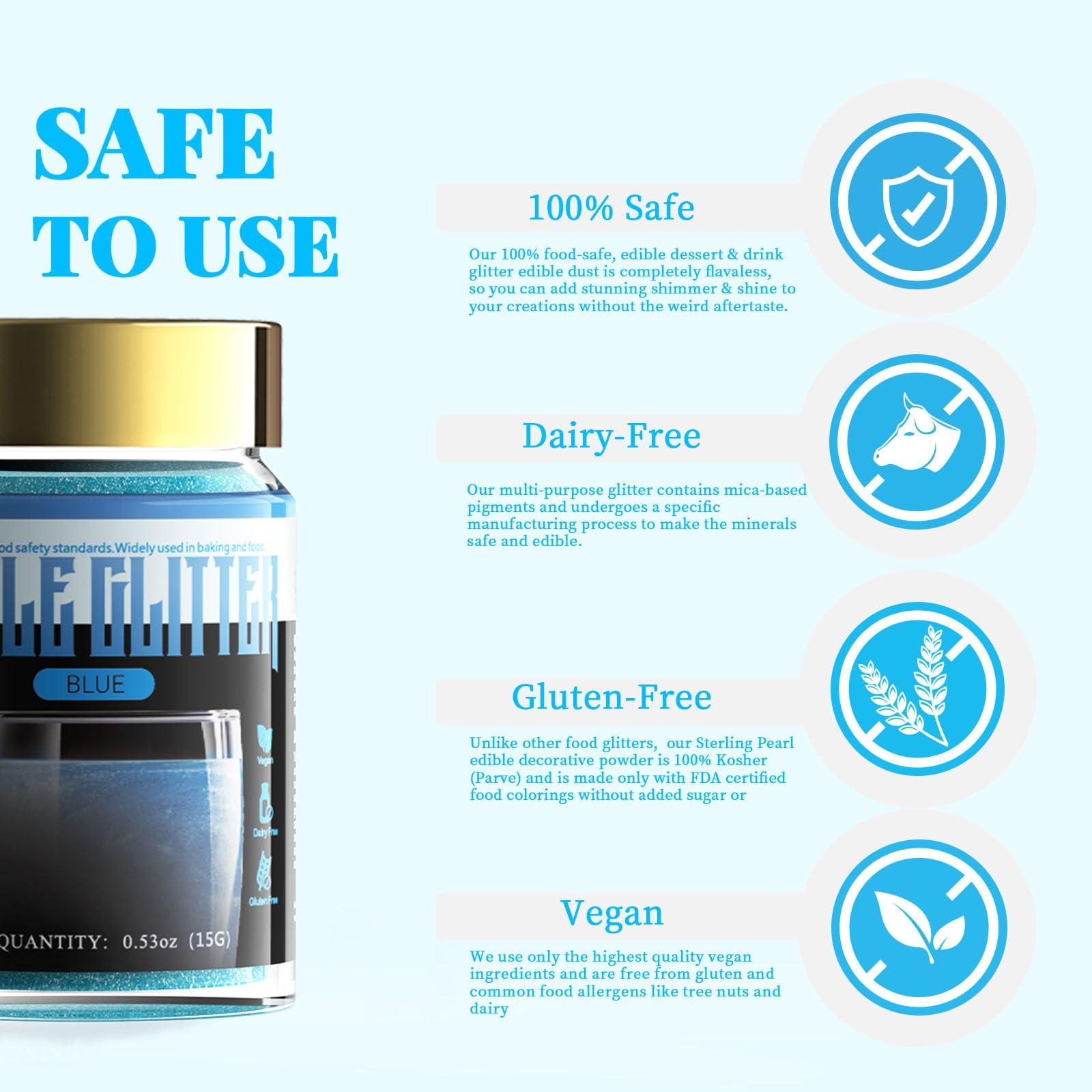 LOCDO LOCDO Edible Glitter, Edible Luster Dust -100% Food Grade Brew Glitter for Drinks & Food & Cake No Taste or Texture, Vegan Allergen-Free (Blue, Large 15G)