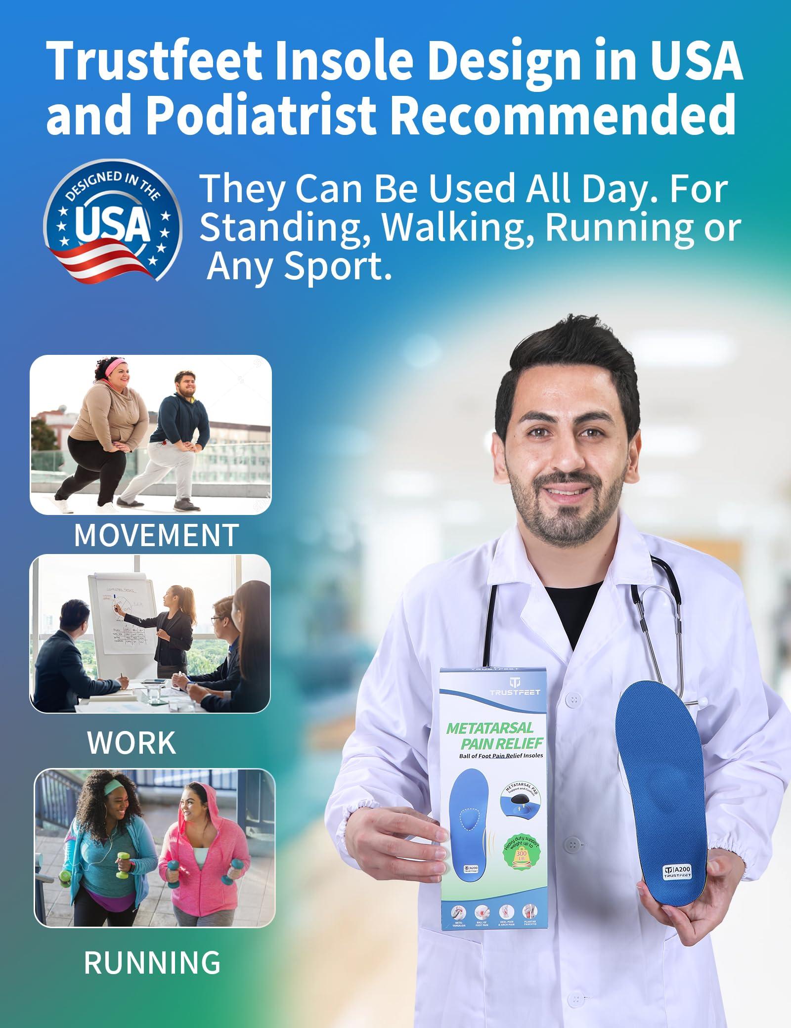 Trustfeet Trustfeet Heavy Duty Support Metatarsal Pain Relief Insoles for Metatarsalgia,Morton\'s Neuroma,Ball of Foot Pain Relief,Plantar Fasciitis,Arch Support Orthotics Shoe Inserts for Man Women-J