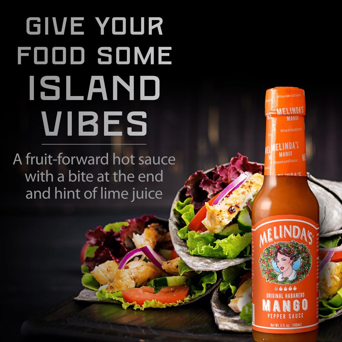 Melinda's Melindas Mango Habanero Hot Sauce - Sweet & Mild Hot Sauce - Mango Habanero Sauce Made with Fresh Ingredients, Real Mango, Habanero Peppers, Vinegar, Carrot & Lime - 5oz, 3 Pack