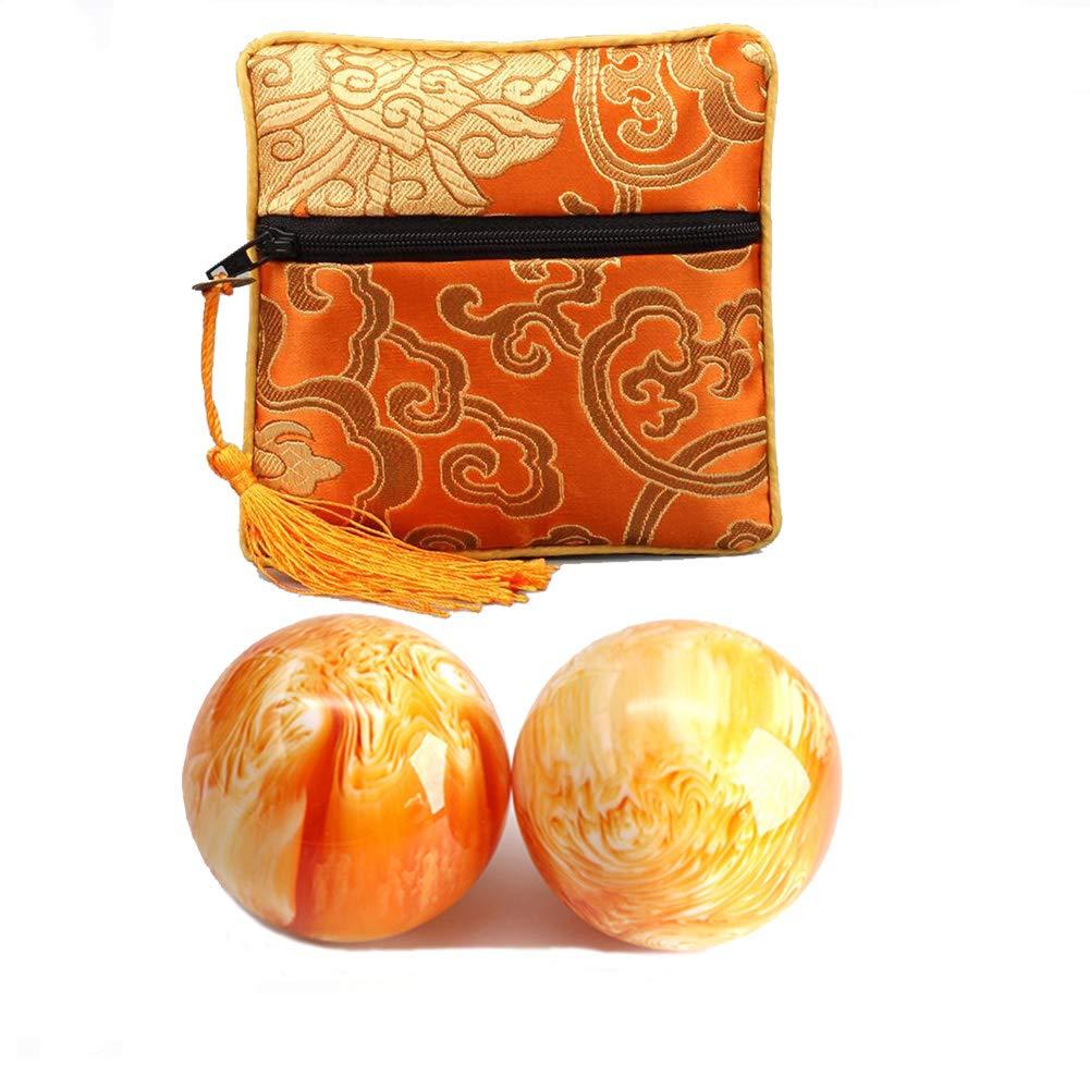 RCSTONE RCSTONE 2" Orange Resin Healing Baoding Balls to Hand Therapy, Relief Stress and Exercise, Chinese Stress Balls Meditation Balls with Carry Pouch (Box-Packed) M28