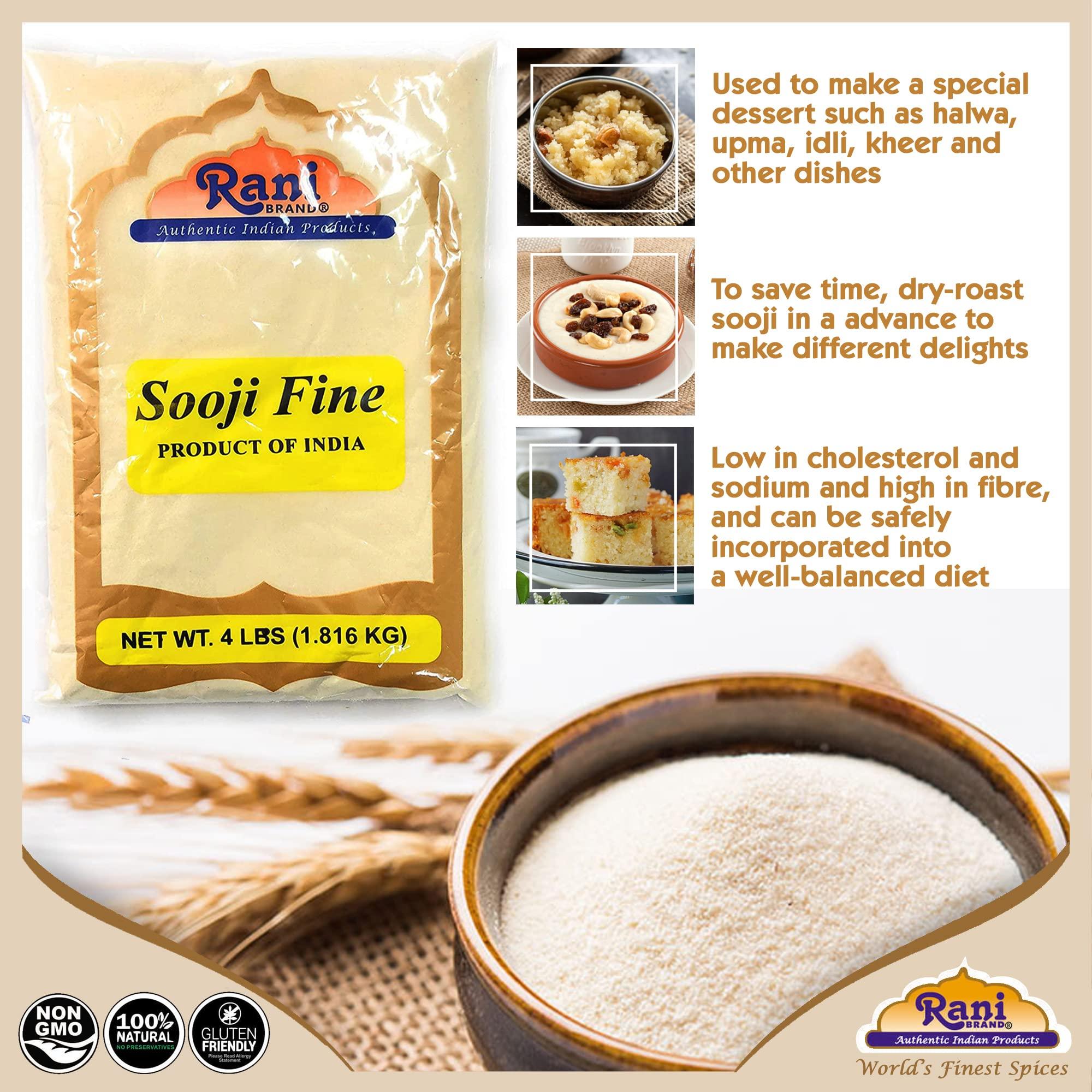 Rani Brand Authentic Indian Products Rani Sooji Fine (Farina, Suji, Rava, Wheat) Flour 64oz (4lbs) 1.81kg Bulk ~ All Natural | Vegan | NON-GMO | Kosher | Indian Origin