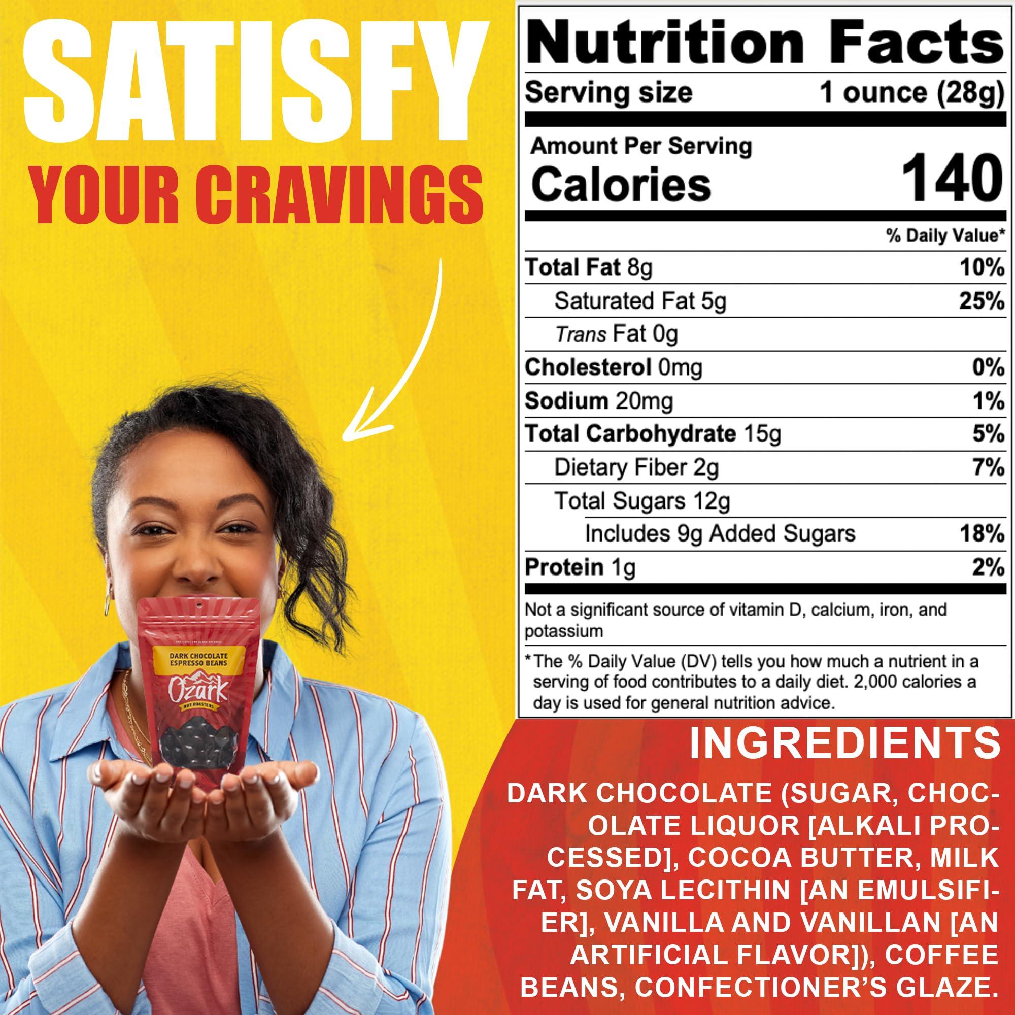 Ozark Nut Roasters OZARK NUT ROASTERS, Dark Chocolate Espresso Beans, Flavored Snack Nuts, World-Class Gourmet Candied Peanuts, Resealable Pack, (8.0 oz)