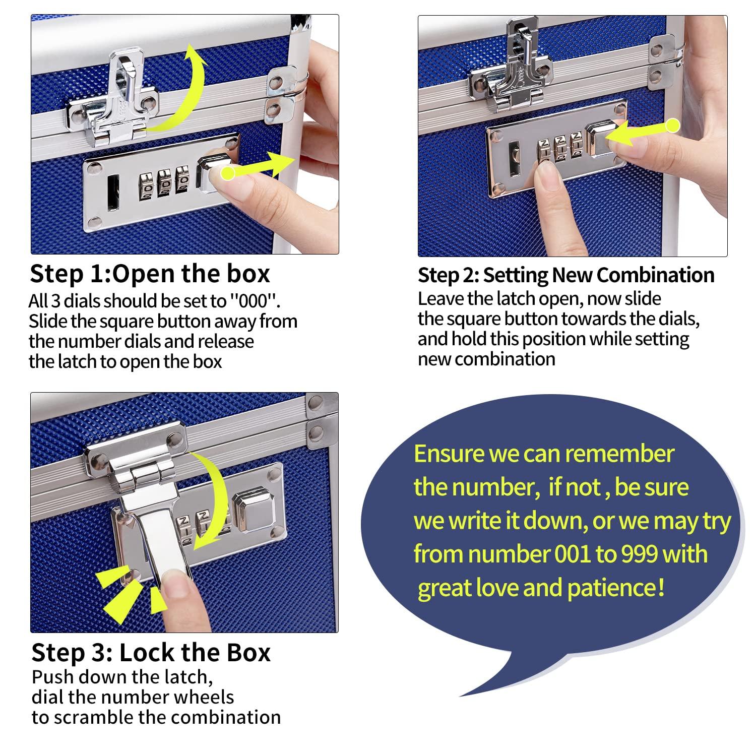 HEWEI WORKS HEWEI WORKS Large Capacity Combination Locking Medicine Box with Portable Storage Case15\'\'x 8.7\'\'x 9.3\'\', Childproof Medication Lock Organizer Lockbox for Secure Cash, ID Documents (BLUE)