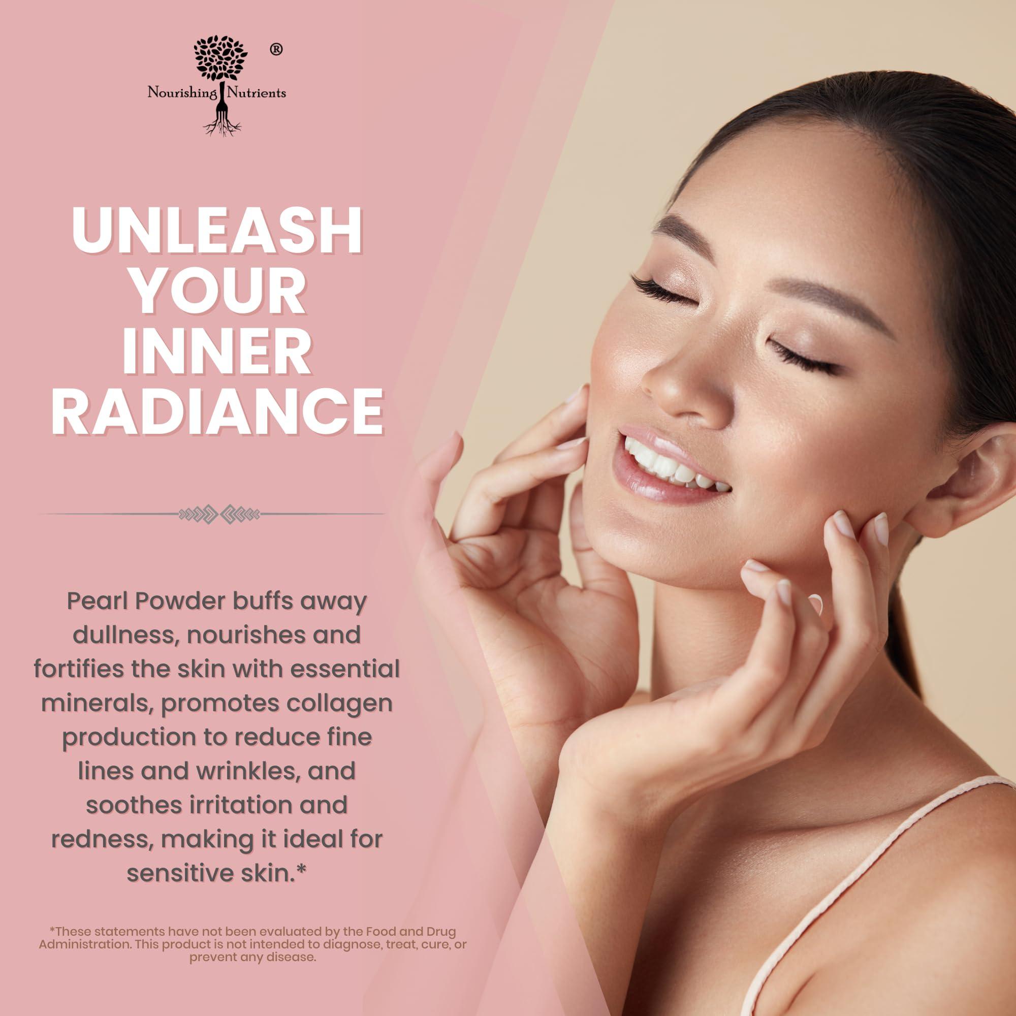 Nourishing Nutrients Pearl Powder Supplement for Skin Health - Anti-Aging, Antioxidant & Collagen Production - Healthy Eyes, Hair & Nails, Supports Immunity, Mood and Sleep - With Calcium & Amino Acids 120 capsules 1000mg