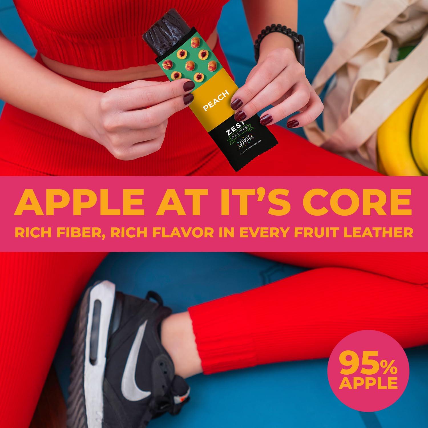 ZEST Delites Fruit Snacks by Zest Delites, Fruit Leather, Healthy Snacks for Adults, Dried Fruit Bars, Gluten Free Fruit Strips, Vegan Healthy Snacks, Fruit Strips, Apple-Based, Peach, Plum, 0.88 oz x 10