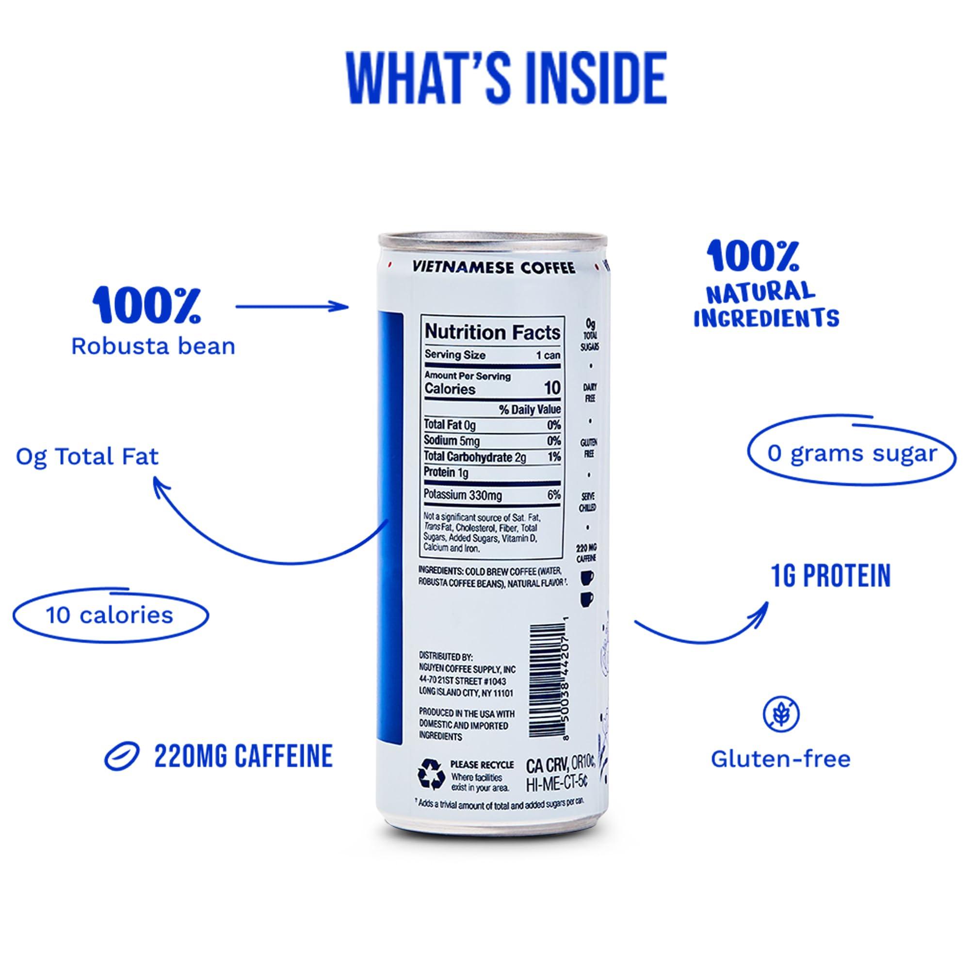 NGUYEN COFFEE SUPPLY Nguyen Coffee Supply - Classic Black: Vietnamese Cold Brew Coffee, 100% Robusta, Zero Sugar, Dairy-Free, 7.5 fl oz cans [12 Pack]