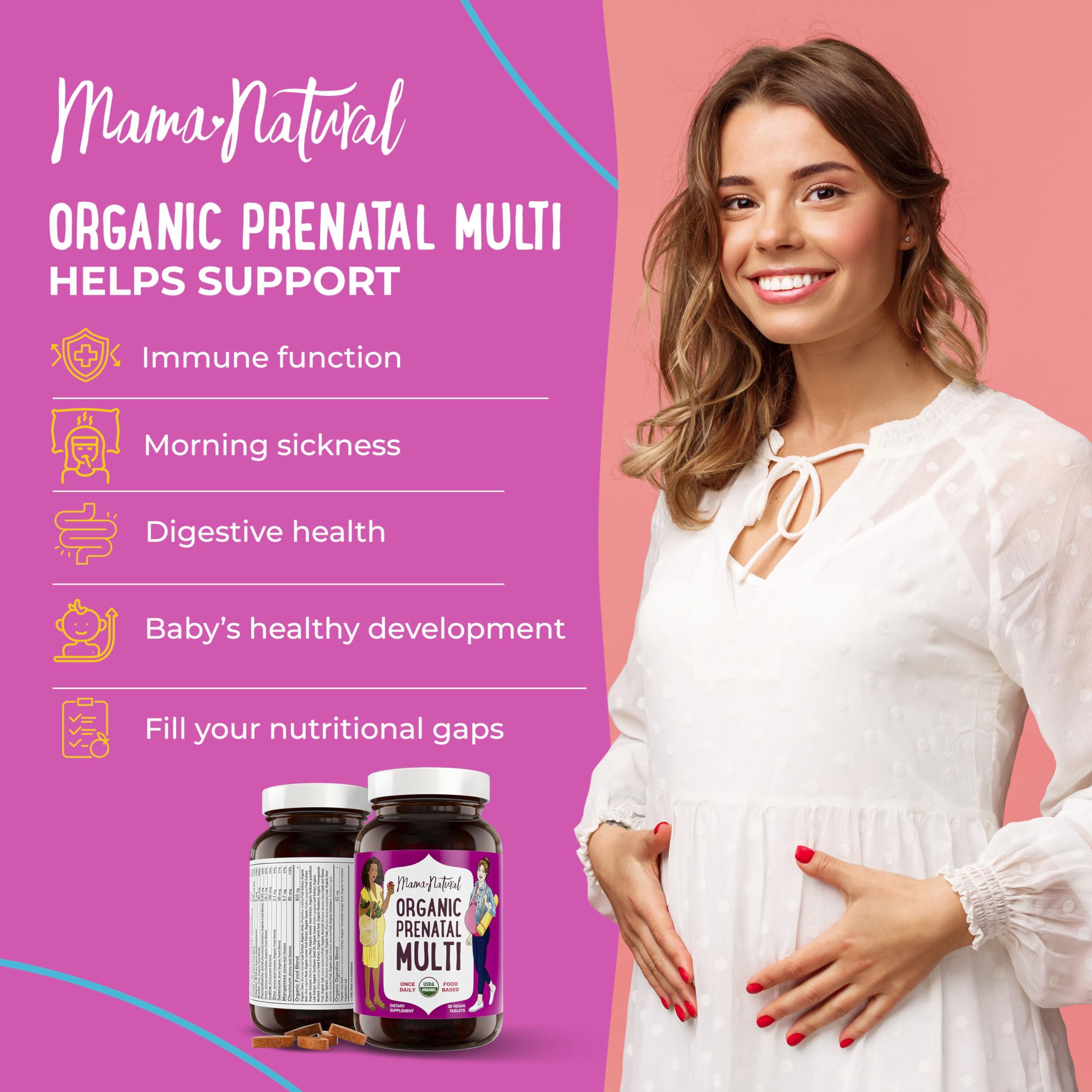 Mama Natural Mama Natural Organic Prenatal Vitamins For Women Vegan (30 Servings) | One A Day Prenatal Vitamins For Pregnant Women | Food Based, Non-gmo & Gluten-free - Pre Natal Multivitamin For Women With Folate