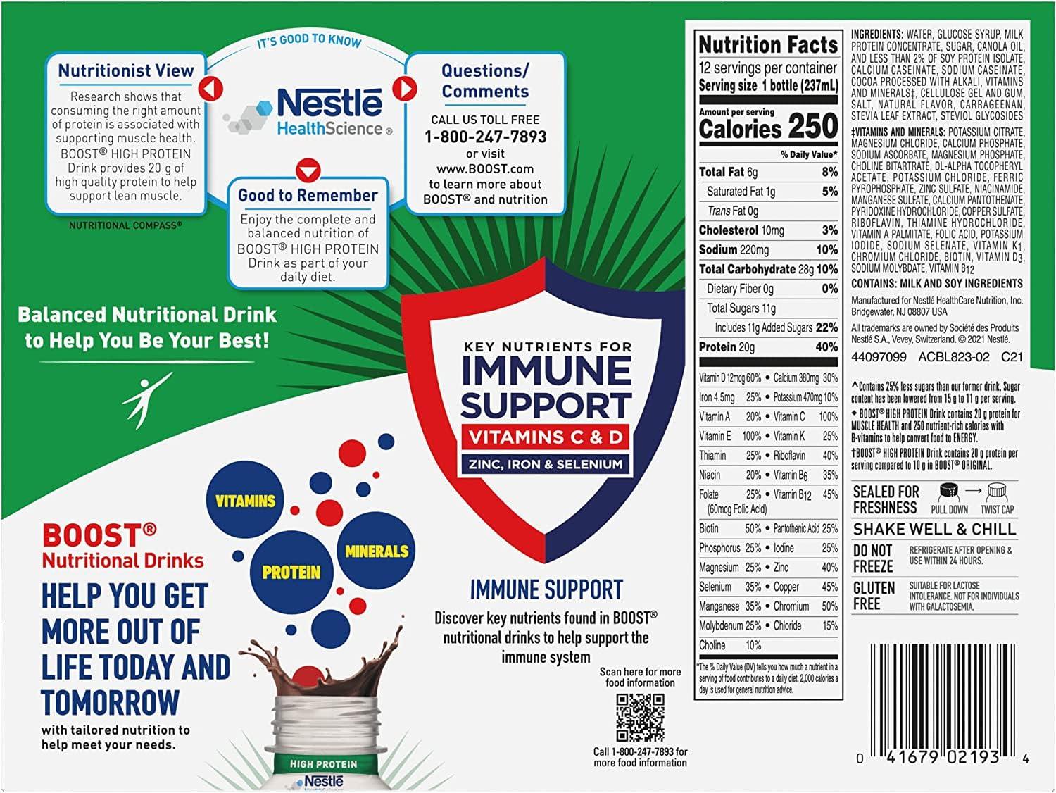 BOOST BOOST High Protein Ready to Drink Balanced Nutritional Drink, Rich Chocolate, 8 FL OZ (Pack of 12)