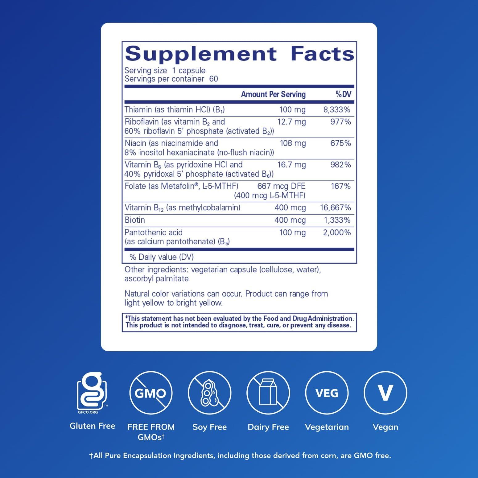 Pure Encapsulations Pure Encapsulations B-Complex Plus - B Vitamins Supplement to Support Neurological Health, Cardiovascular Health, Energy Levels & Nervous System Support* - with Vitamin B12 & More - 60 Capsules