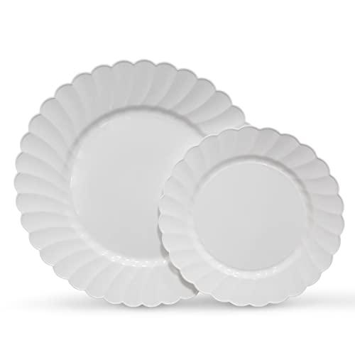 Oasis Creations Premium Hard Plastic Round White Plates – 50 x 6” -Washable & Reusable - Party Supplies For Birthdays, Celebrations, Buffets, Fiestas, Catering & More