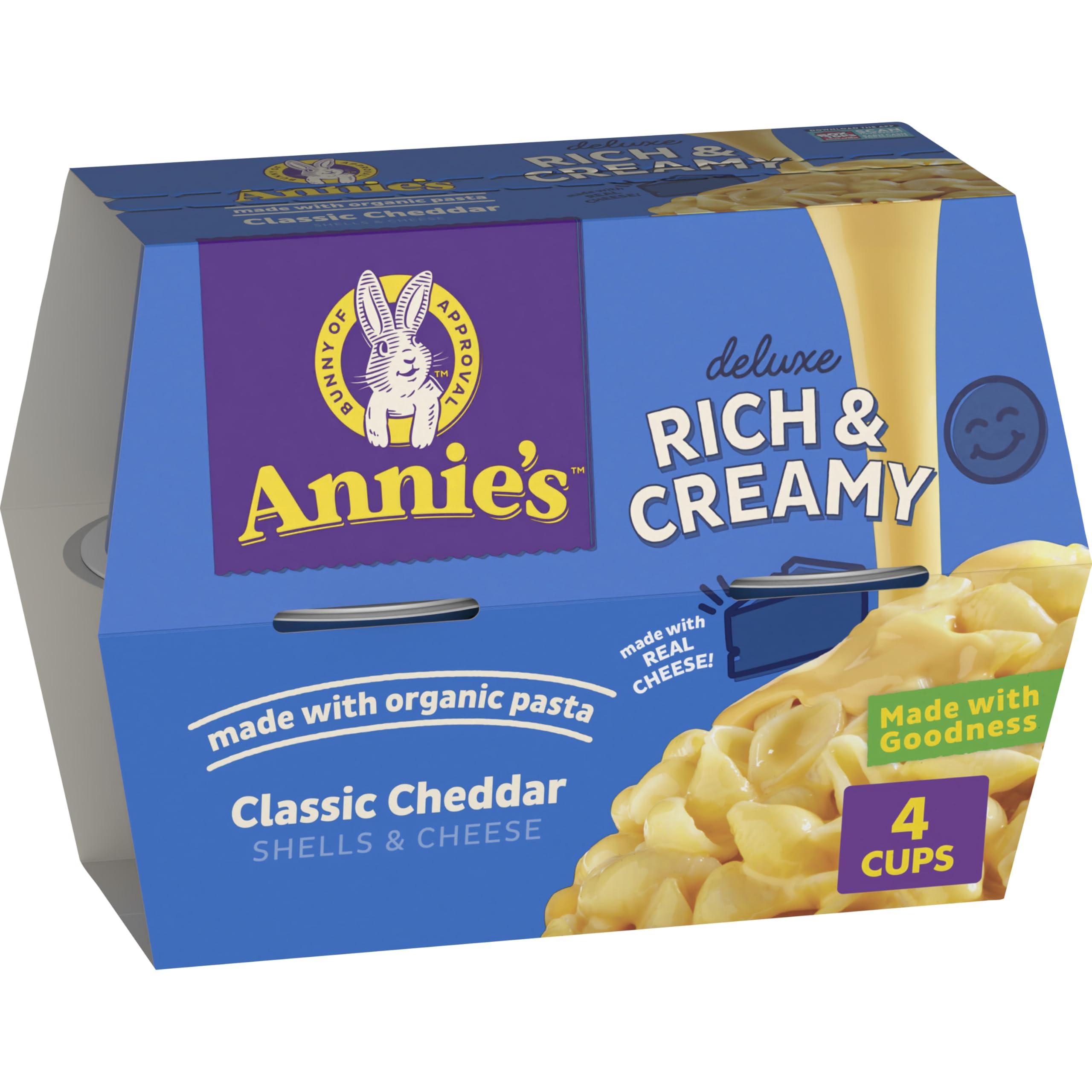 Annie's Homegrown Annie\'s Classic Cheddar Deluxe Rich and Creamy Microwave Mac & Cheese with Organic Pasta, 4 Ct, 2.6 OZ Cups