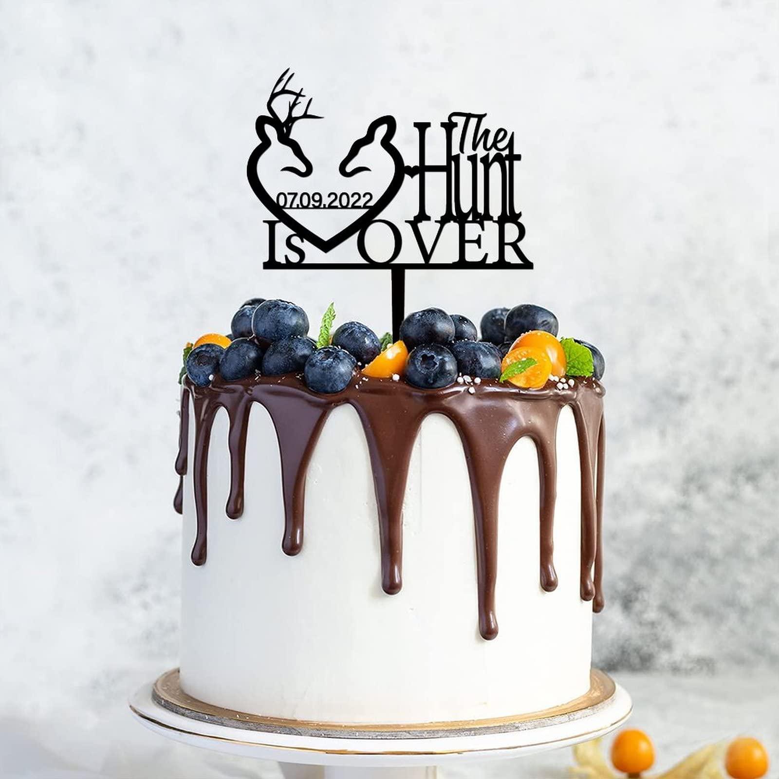 Generic Acrylic Wedding Cake Topper Custom Funny The Hunt Is over Not Edible Baking Cake Insert Cake Decoration Supplies for Wedding Engagement Anniversary Bridal Shower Party Decor