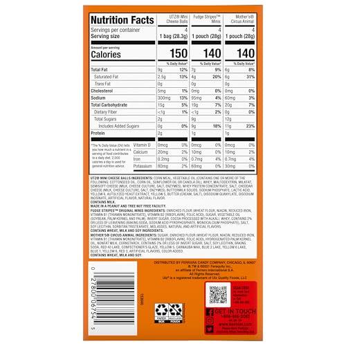 Keebler Keebler Sweet & Salty Mix, Keebler Fudge Stripes, Mother\'s Circus Animals, Utz Mini Cheese Balls, 1 Oz. (Pack of 12)