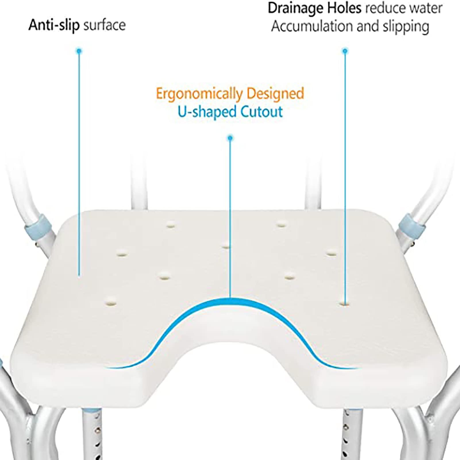 PTHTBL Heavy Duty Shower Chair with Back and Arms 300lb, Bathtub Chair with Handles - Shower Cut Out Seat for Handicap, Disabled, Seniors & Elderly,White