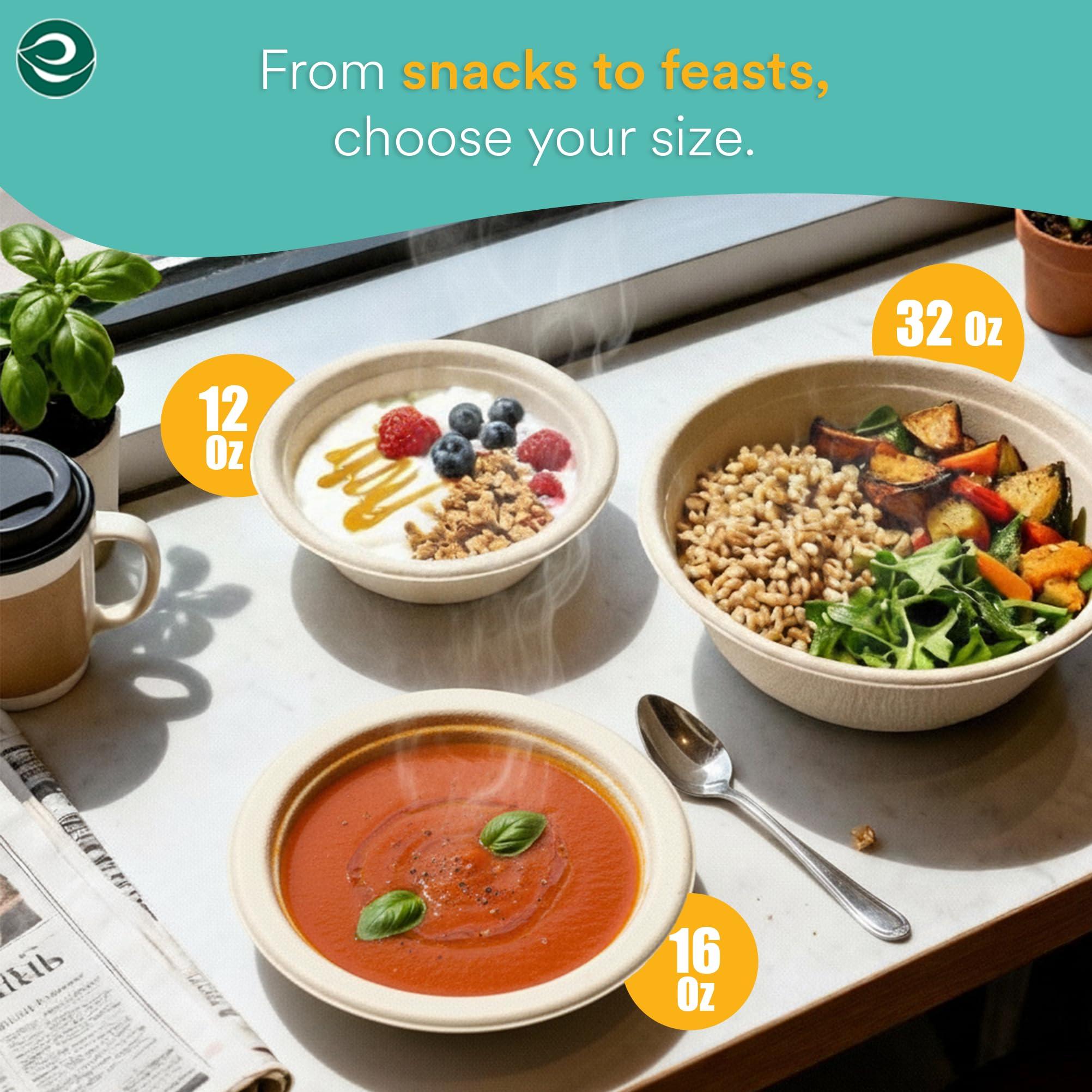 ECO SOUL ECO SOUL 100% Compostable 12 Oz Soup Bowls [4 Packs of 100] Disposable dessert bowls I Heavy duty paper bowl I Eco-friendly salad bowl I Biodegradable large Bowls