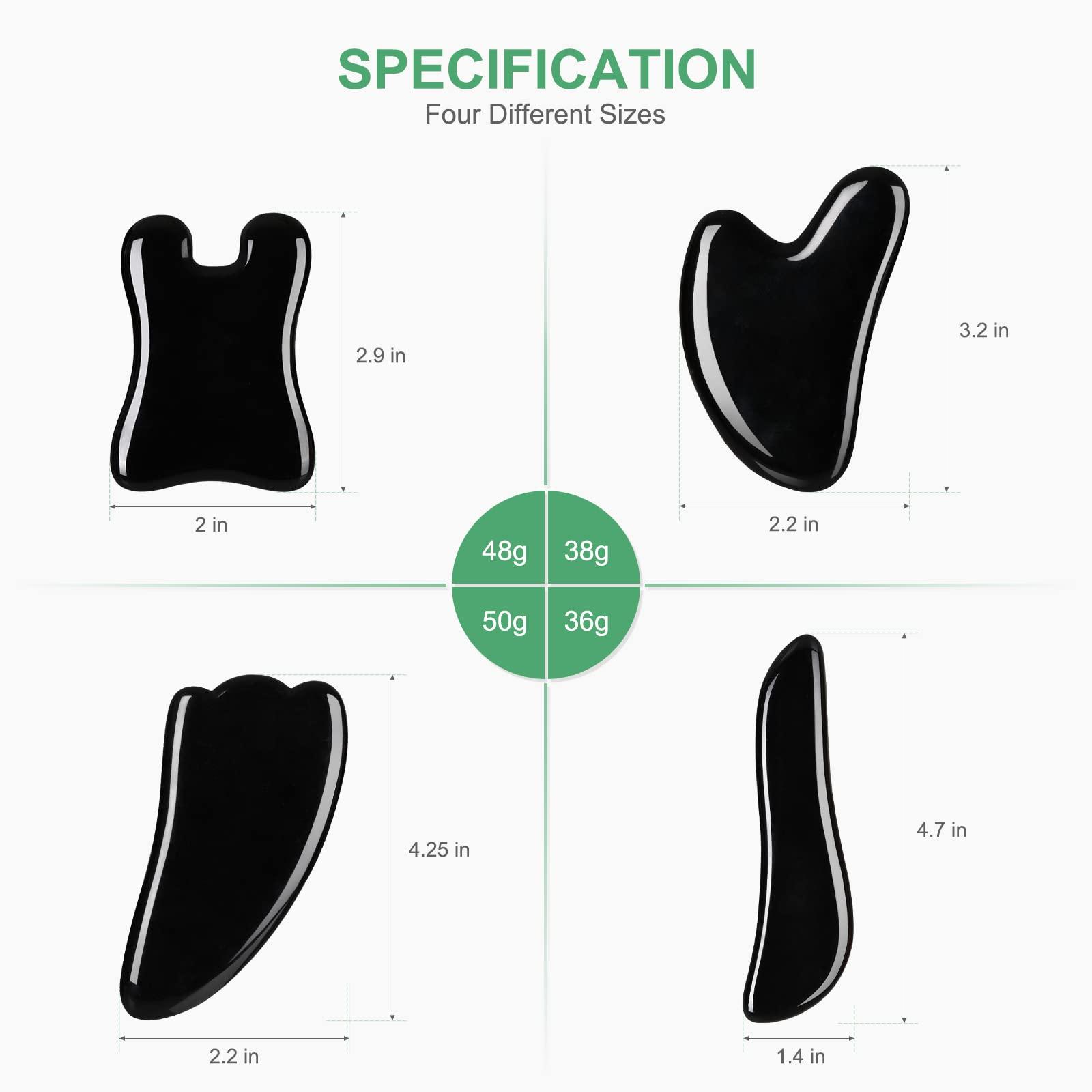 airogym airogym Guasha Massage ToolNatural Stone Gua Sha Board, 4PCS Guasha Stone Scraping Massage Sets for SPA Acupuncture Physical Therapy Muscle Knots Facial Caring Point Treatment (Black Stone)
