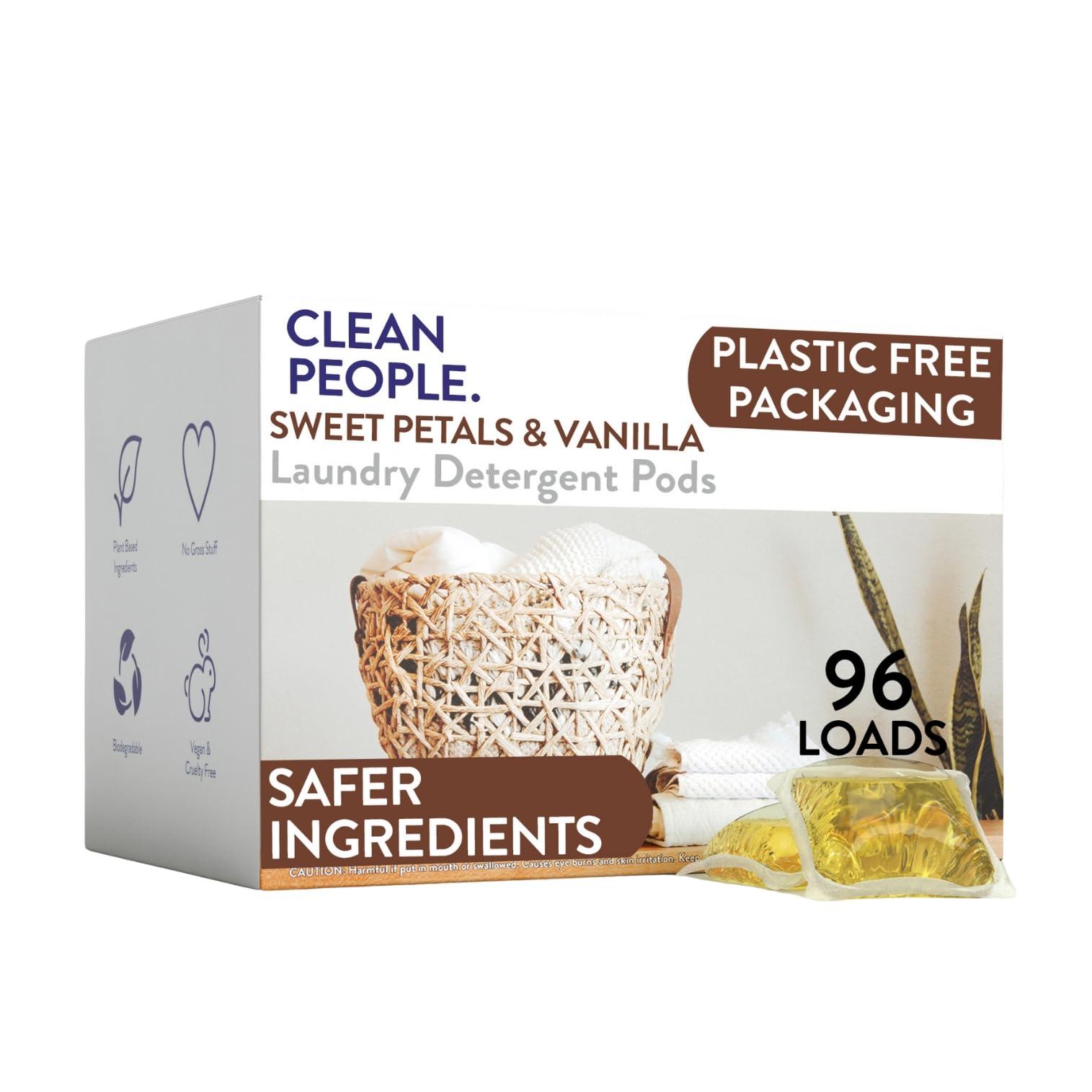 THE CLEAN PEOPLE Clean People Laundry Detergent Pods - Hypoallergenic Laundry Pods - Ultra Concentrated, Recyclable Packaging, Stain Fighting - Sweet Petals, 96 Pack