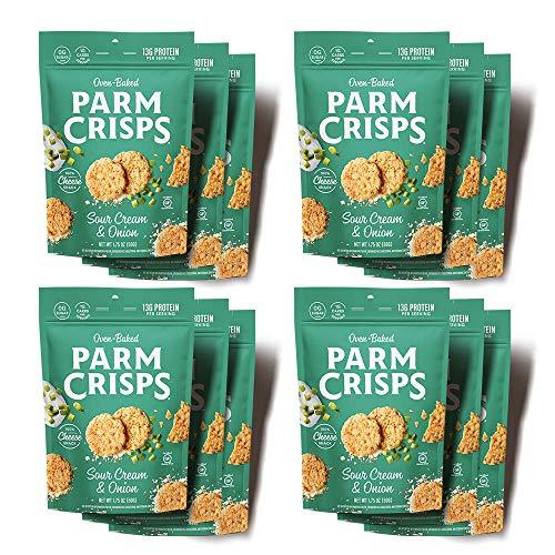 Parmcrisps ParmCrisps – Sour Cream & Onion Cheese Parm Crisps, Made Simply with 100% REAL Cheese | Healthy Keto Snacks, Low Carb, High Protein, Gluten Free, Oven Baked, Keto-Friendly | 1.75 Oz (Pack of 12)