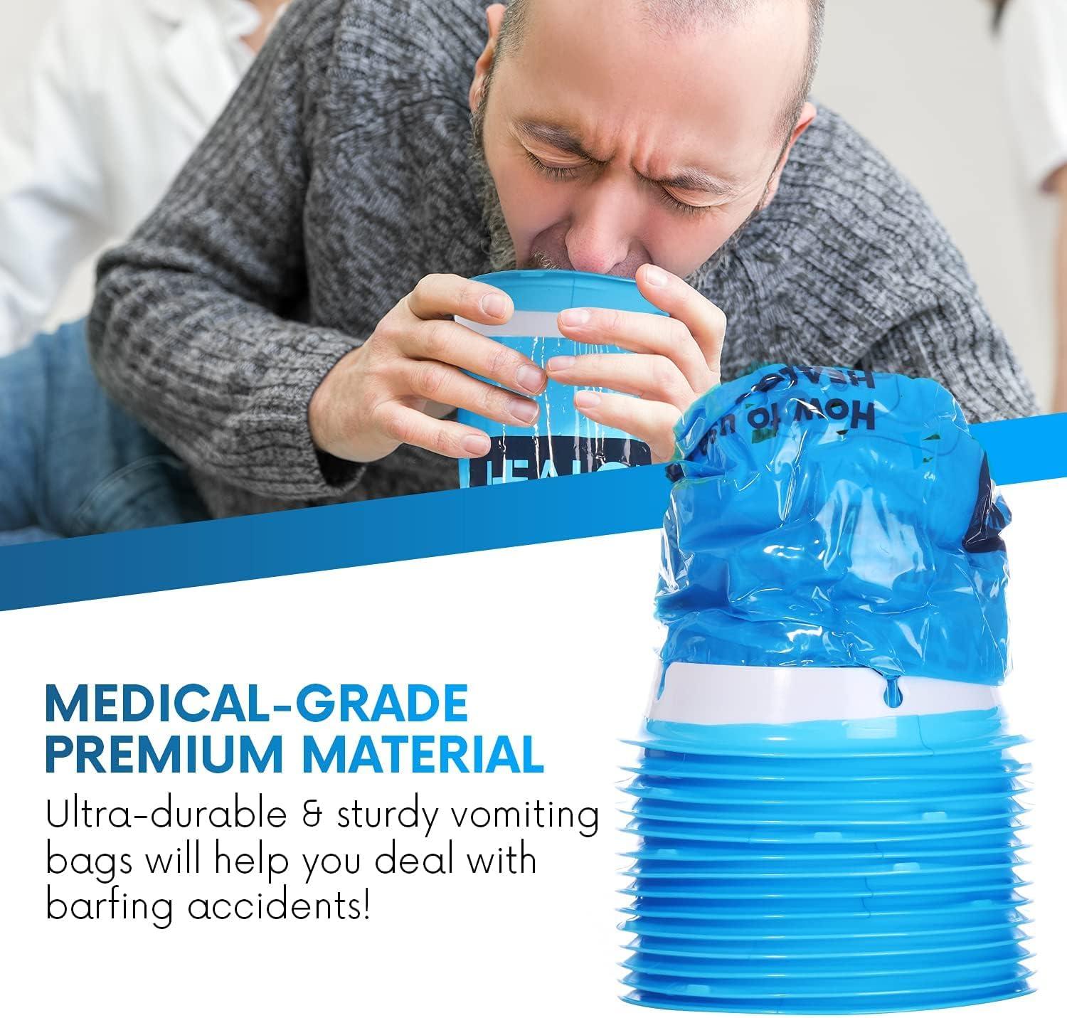 Healqu Healqu Hospital Vomit Bags - 60 Pack 1000ml Car Throw Up Bag - for Airsick Travel & Motion Sickness - Leak Resistant Medical Grade Puke Bag - Disposable Barf Bags Throw Up, Nausea