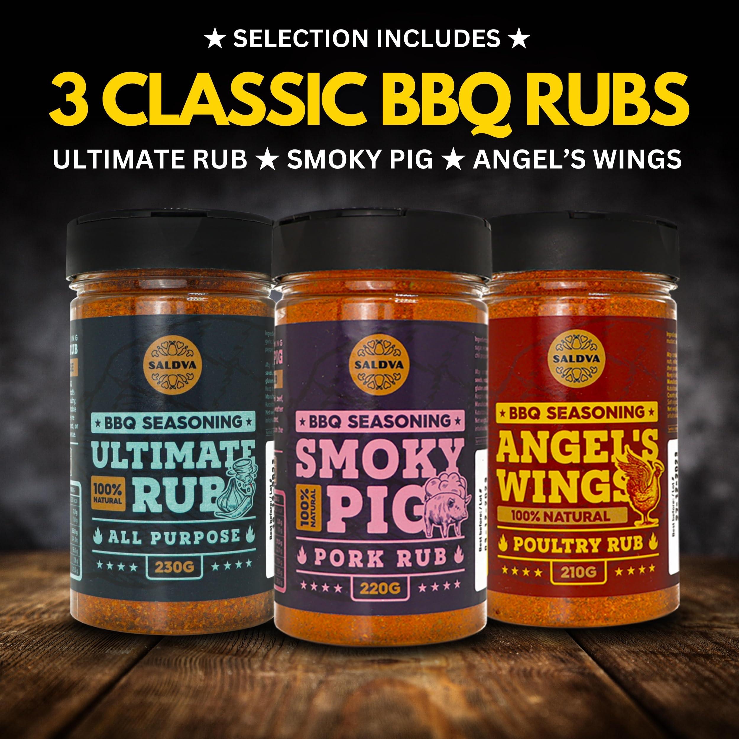 SALDVA Classic Selection of 3 Premium BBQ Rubs - Angel\'s Wings + Smoky Pig + Ultimate Rub - 100% Natural, Large Jars
