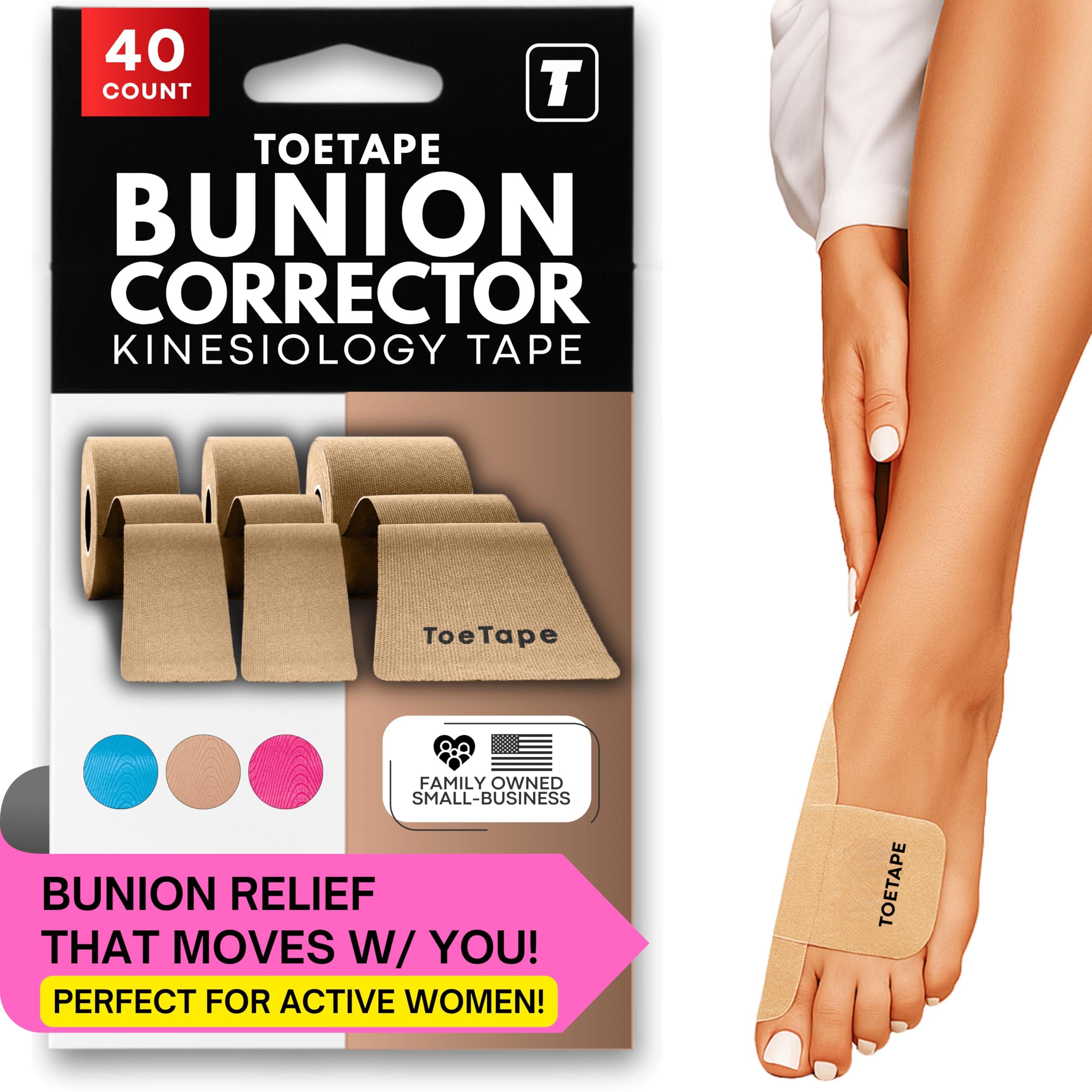 ToeTape Bunion Correction & Pain Relief Tape | 40 Count | Precut Kinesiology Tape for Bunions, Big Toe Sprains, Pain Relief and Support | Hypoallergenic and Sweatproof (Nude)