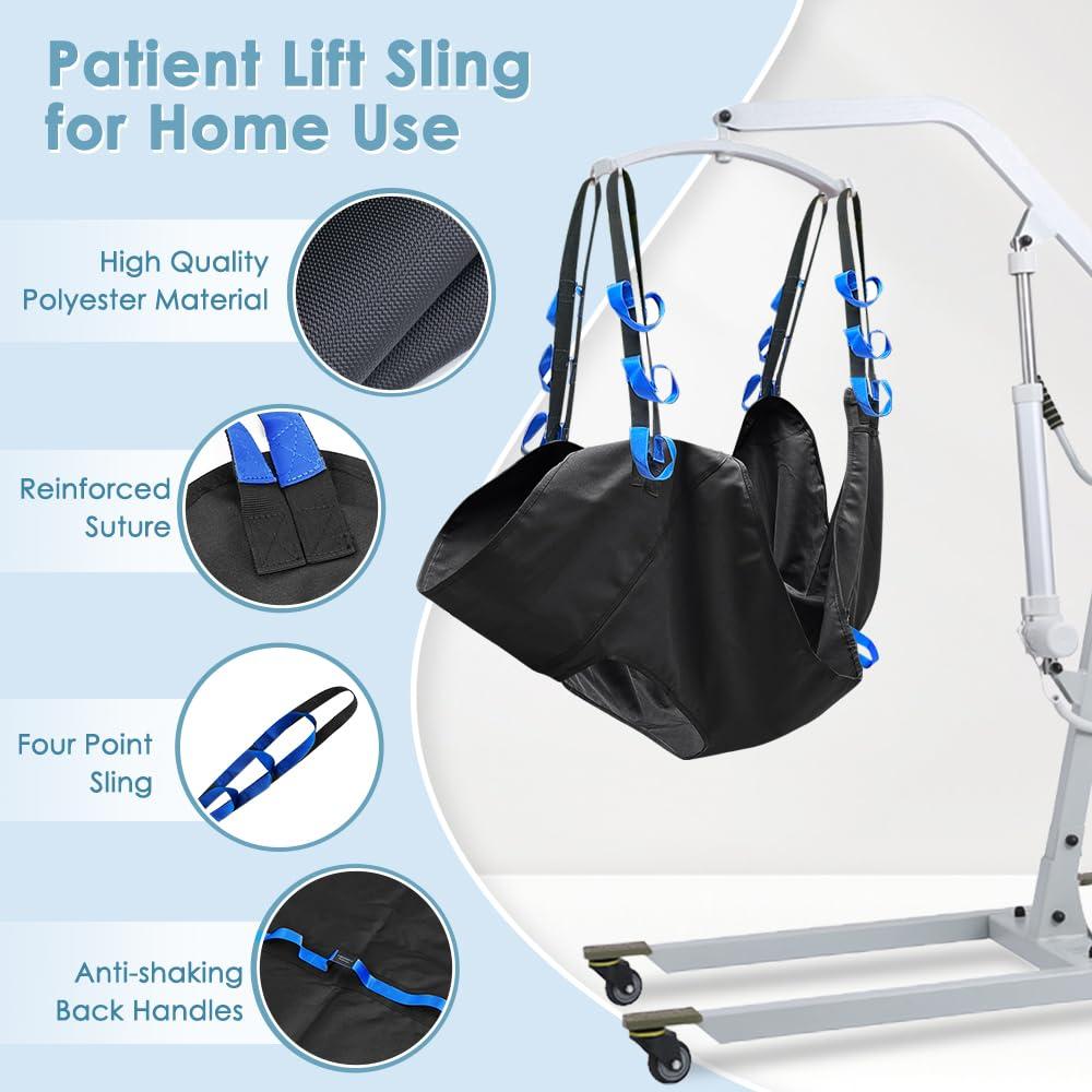 NEPPT Patient Lift Sling for Hoyer Home Use Elderly Bedridden Patient Lift Assist Aid Medical Toileting Sling Devices Full Body Elevation Lifter for Adults Sit to Stand Positioning Transfer Belt (Black)