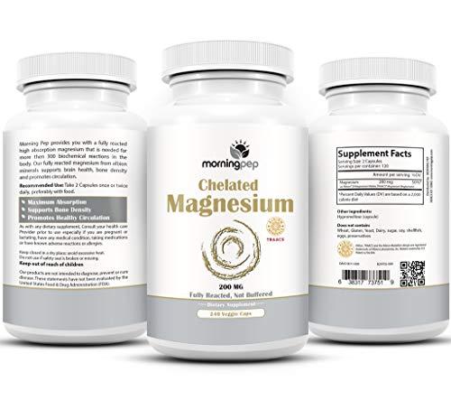 Morning Pep Magnesium Bisglycinate Chelate 240 Vegi Caps 200mg Elemental per Serving