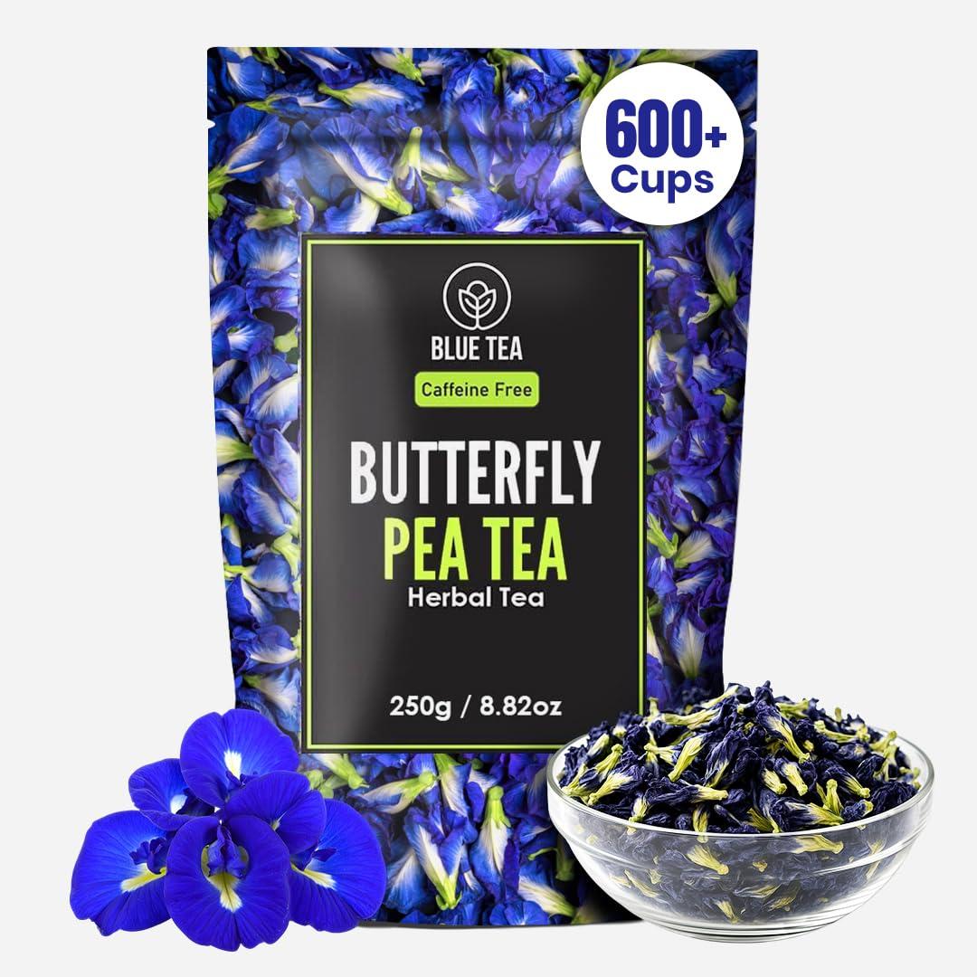 BLUE TEA BLUE TEA - Butterfly Pea Flower Tea - 8.82 Oz (500+ Cups) Loose | HALLOWEEN GIFTS | SUPER ANTIOXIDANT | Flower Based - Herbal Tea - Caffeine Free - Non-GMO - No Preservatives - Vegan - Detox Tea | Zipper Pack
