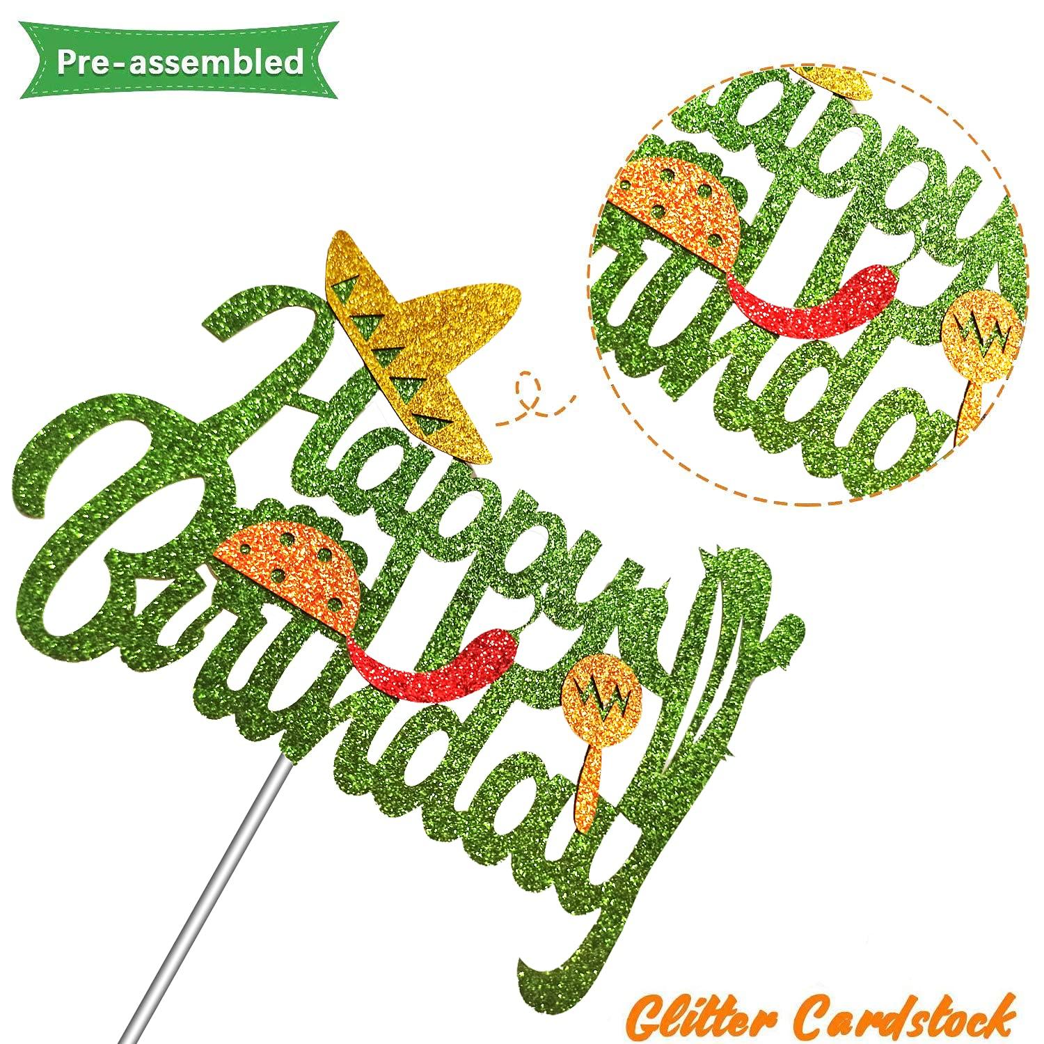 Yuezoloz Yuezoloz Cactus Cake Topper, Happy Birthday Cake Topper with Taco and Maracas, Fiesta Cake Topper, Succulent Cake Topper, Mexican Theme Birthday Party Supplies, Cactus Party Decorations