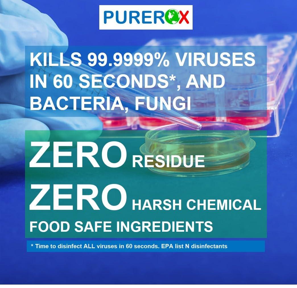PUREROX PUREROX disinfectant (2x32oz, 1 gallon) Eliminate 99.9999% viruses, Norovirus, HIV, MRSA and fungi Hypochlorous Technology. Hospital Grade. Use Anywhere. No residue. Good All Surfaces