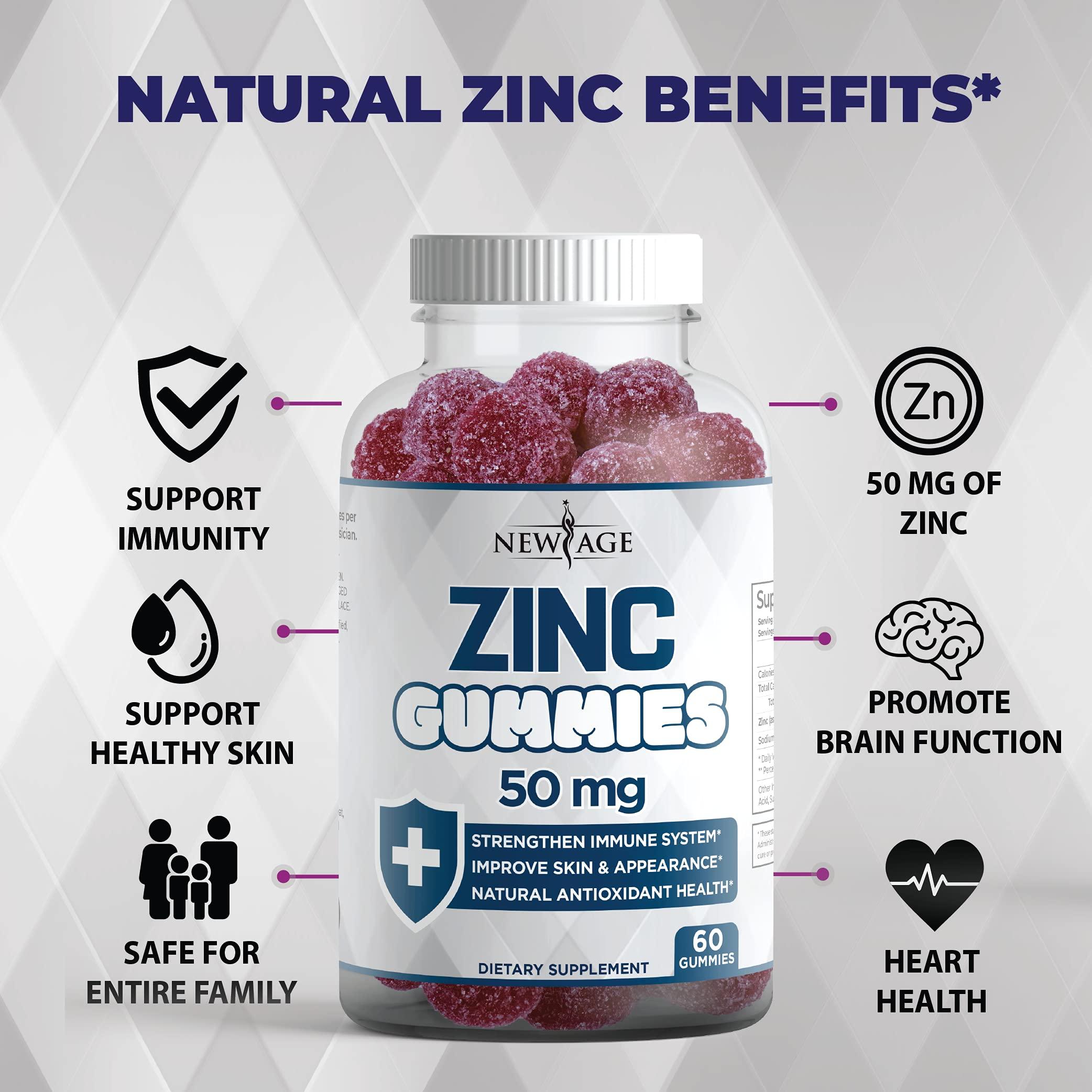 NEW AGE Zinc Gummies - 2 Pack - 50mg High Immune Booster Zinc Supplement, Immune Defense, Powerful Natural Antioxidant, Non-GMO - by New Age (Zinc/Vitamin C)