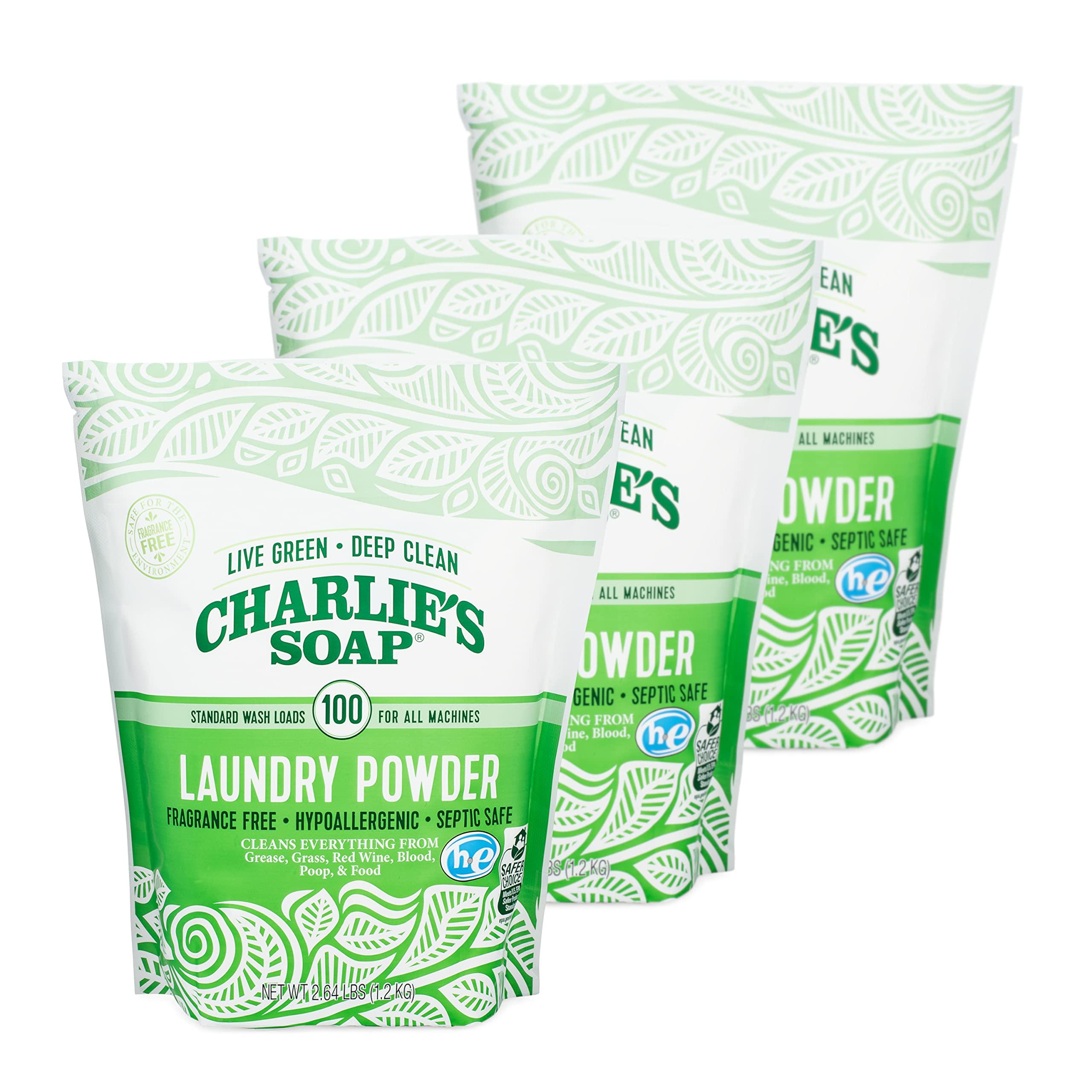 Charlie's Soap Charlie’s Soap Laundry Powder (100 Loads, 3 Pack) Hypoallergenic Deep Cleaning Washing Powder Detergent – Eco-Friendly, Safe, and Effective