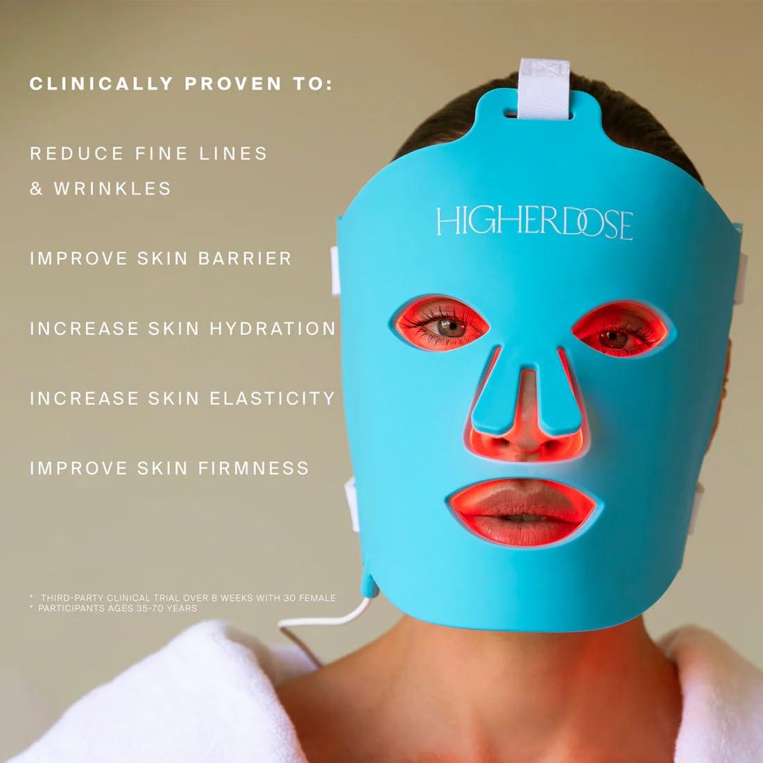 HigherDOSE HigherDOSE Red Light Therapy Face Mask - Cordless At-Home LED Facial Light Therapy - Promotes Cellular Renewal, Healing, & Glowing Skin - LED Face Mask to Target Fine Lines, Wrinkles & Redness