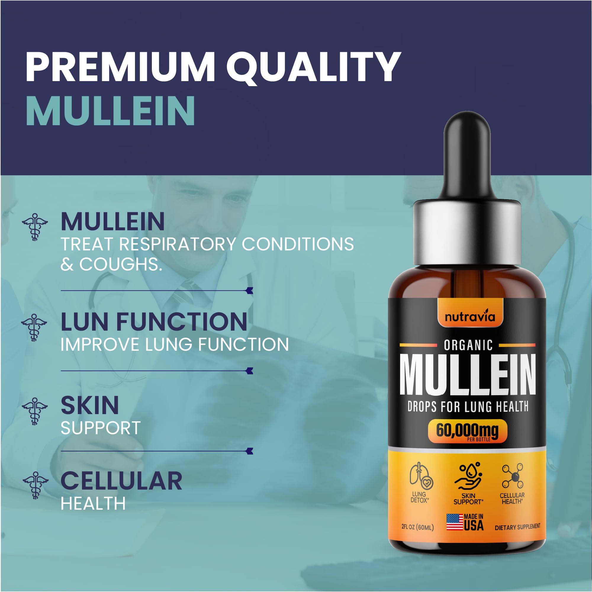 Nutravia Mullein Drops For Lungs - Extra Strength Organic Mullein Leaf Extract Tincture for Lung Health, Detox, Immune & Respiratory Support Better Lung Formula, Made in USA, Mullin Supplement Drops (2oz)