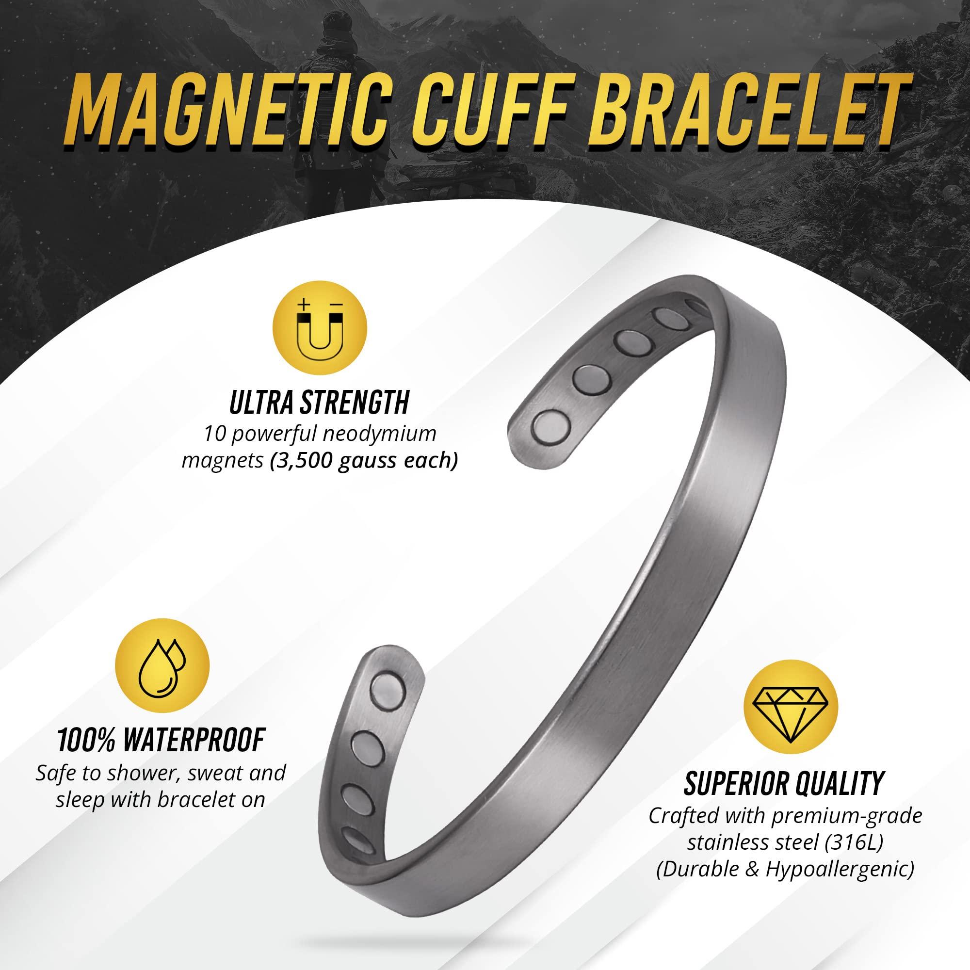 MagnetRX MagnetRX Magnetic Bracelets for Men - Elegant Bangle, Golf/Tennis Elbow & Balance - Mens Cuff Magnetic Bracelet (Brushed Silver | Medium)