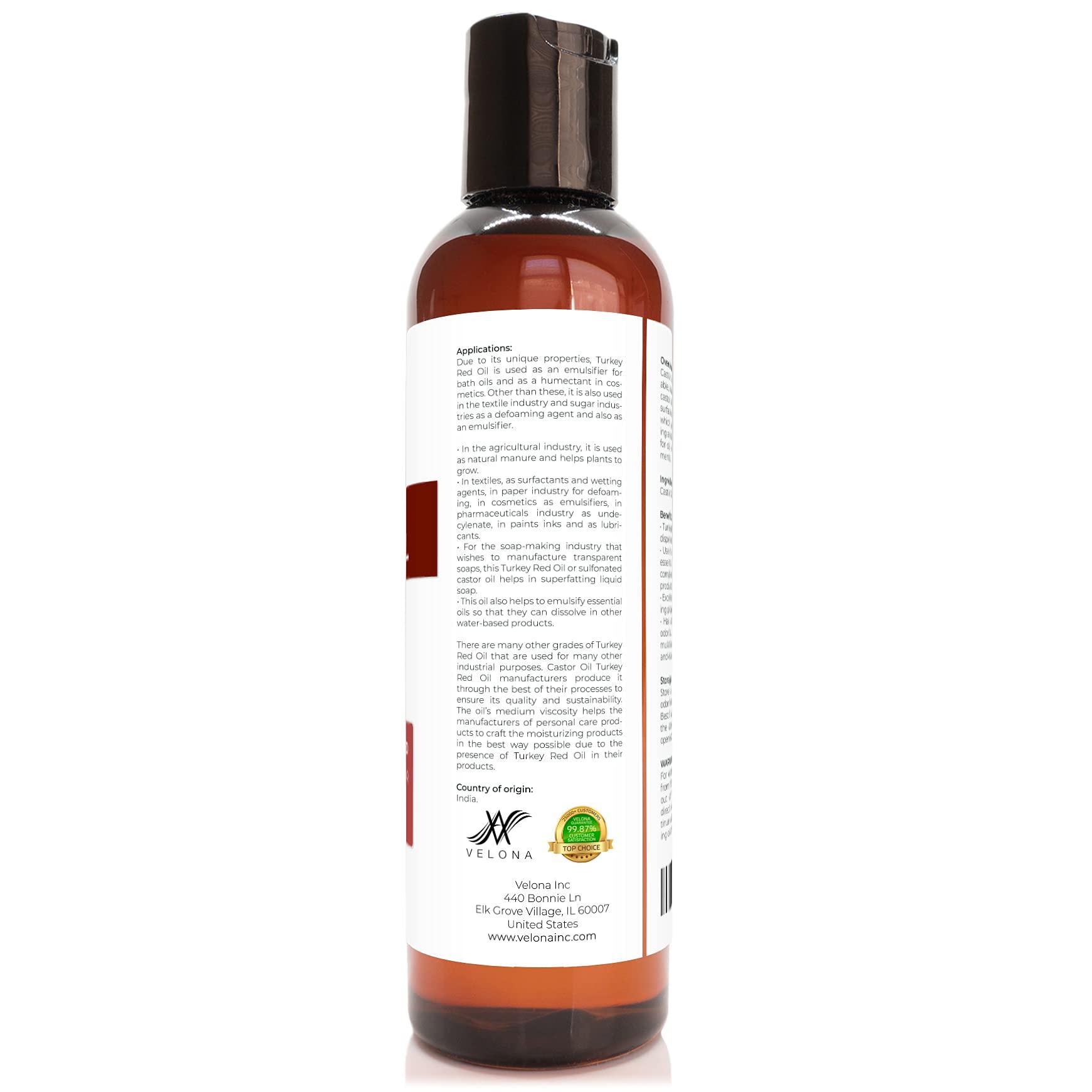 velona velona Castor Oil Turkey Red 4 oz | 100% Pure and Natural Carrier Oil | Cold Pressed | Hair, Body and Skin Care | Use Today - Enjoy Results