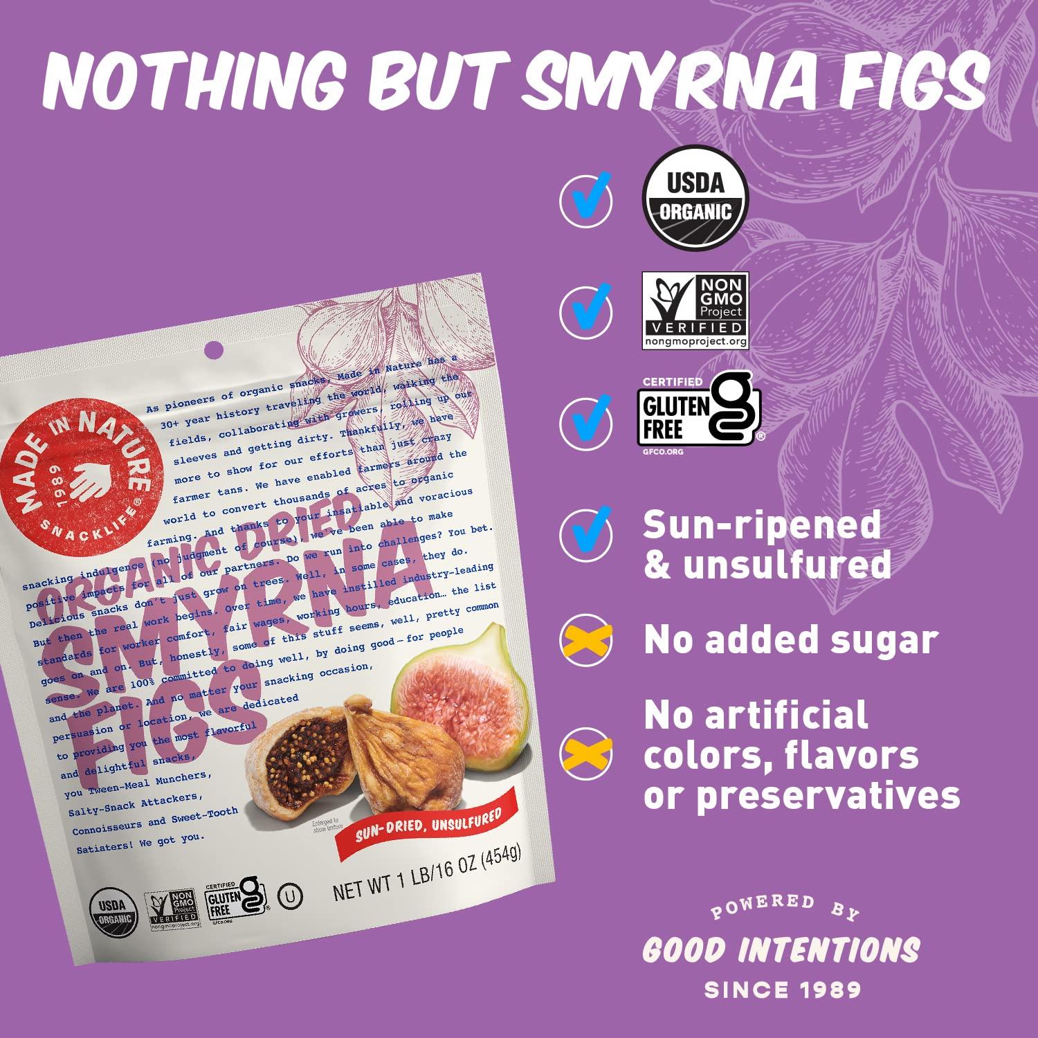 Made In Nature Made In Nature Organic Dried Turkish Smyrna Figs, 16 Ounce (Pack of 1) Vegan Snack, Non-GMO, Unsulfured, Gluten Free, Kosher