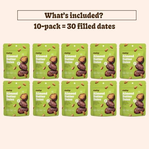 realsy Realsy Almond Butter Filled Medjool Dates, Organic Dates with No Sugar Added, Gluten-Free, Vegan, Good Source of Fiber, Low Glycemic Index, All Natural Healthy Snack, (10 Pack)