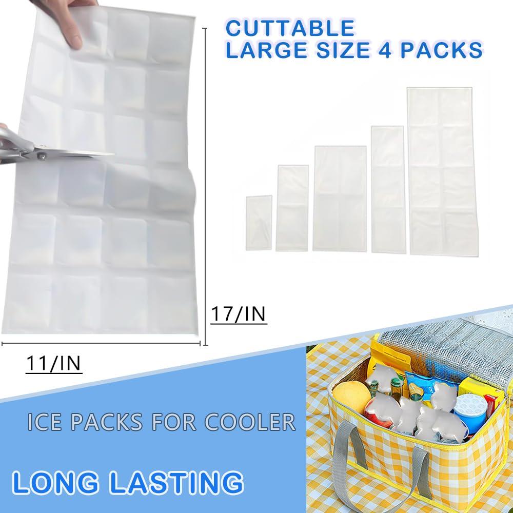 WAQIWARON WAQIWARON Ice Sheets for Coolers Reusable - Ice Pack Sheets - 4 Large Flat Freezer Packs for Coolers - 96 Cube Ice Packs for Flexible Ice Mat - Long Lasting Ice Packs for Cooler