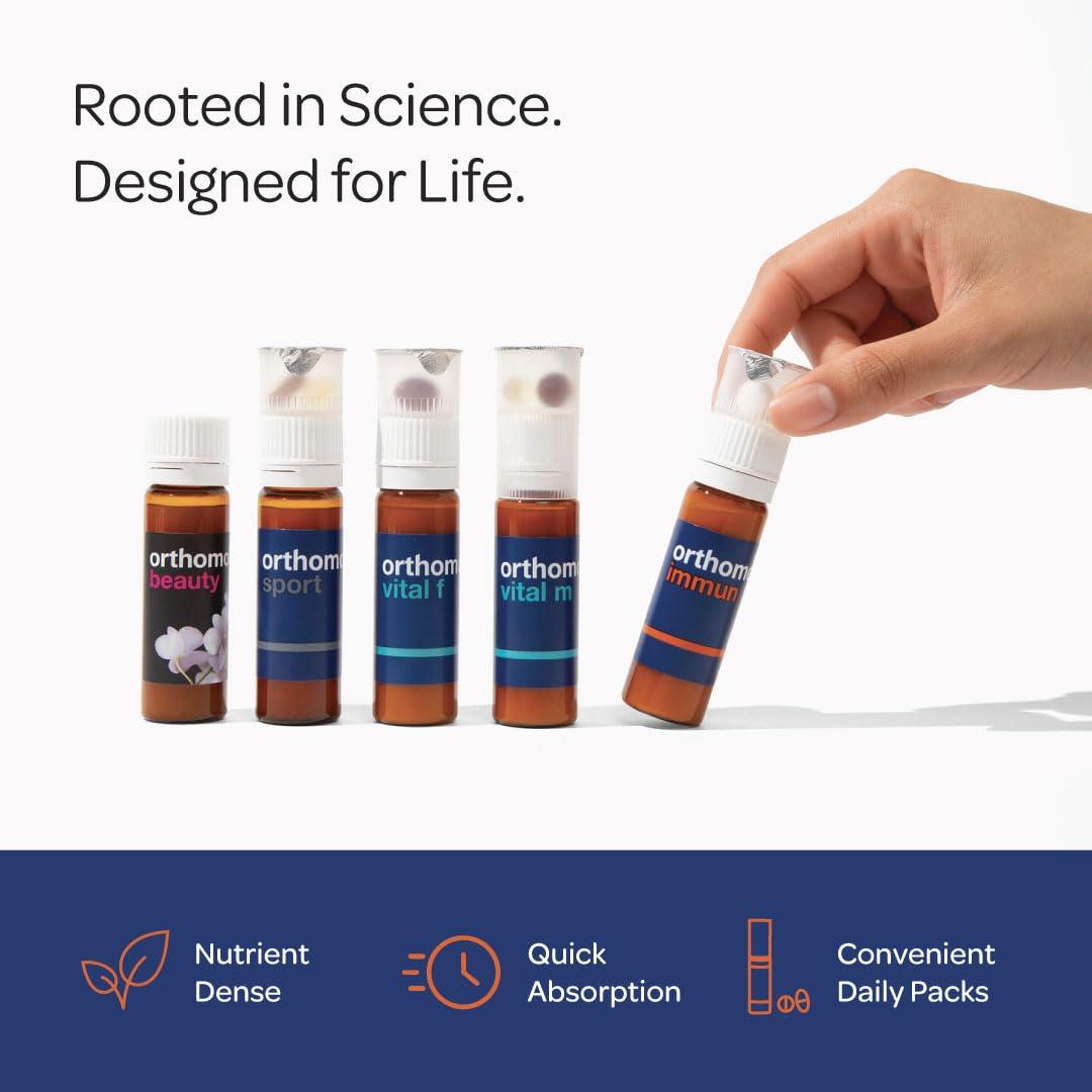 Orthomol Orthomol Immun Vial, Daily Liquid Immune Support Supplement, 7-Day Supply, Includes Vitamins A, B, C, D, E, Zinc & Iodine, Premium Formula for Enhanced Immune Defense & Overall Vitality